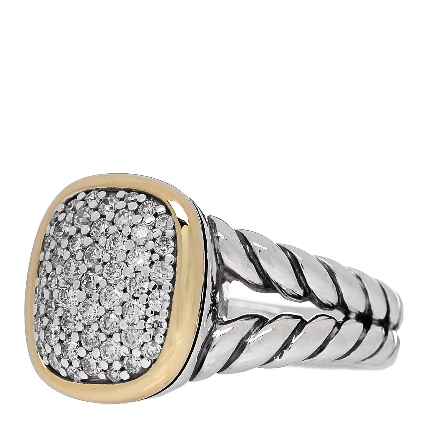 David Yurman Sterling Silver 18K Yellow Gold Diamond 15mm Albion Statement Ring 54 7 3 of 5
