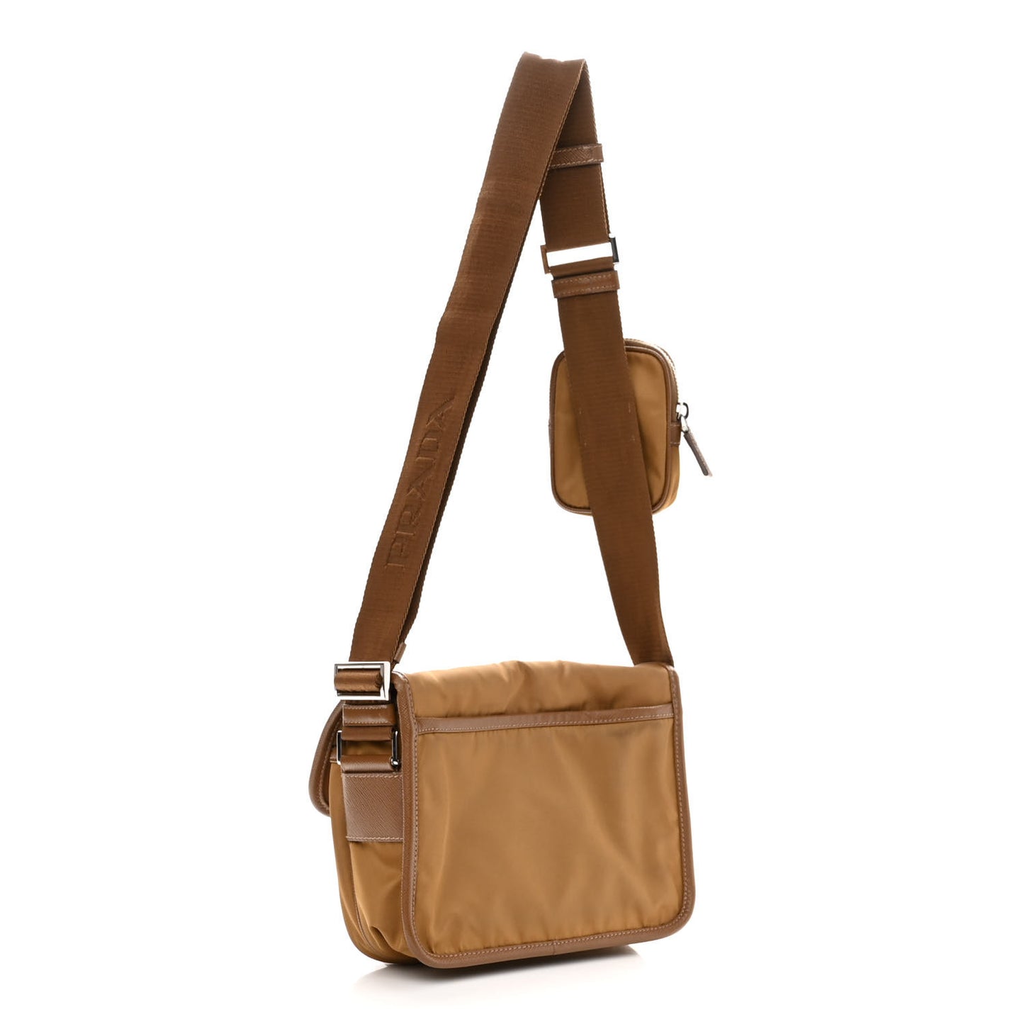 Re-Nylon Saffiano Pocket Double Snap Buckle Shoulder Bag Tabacco