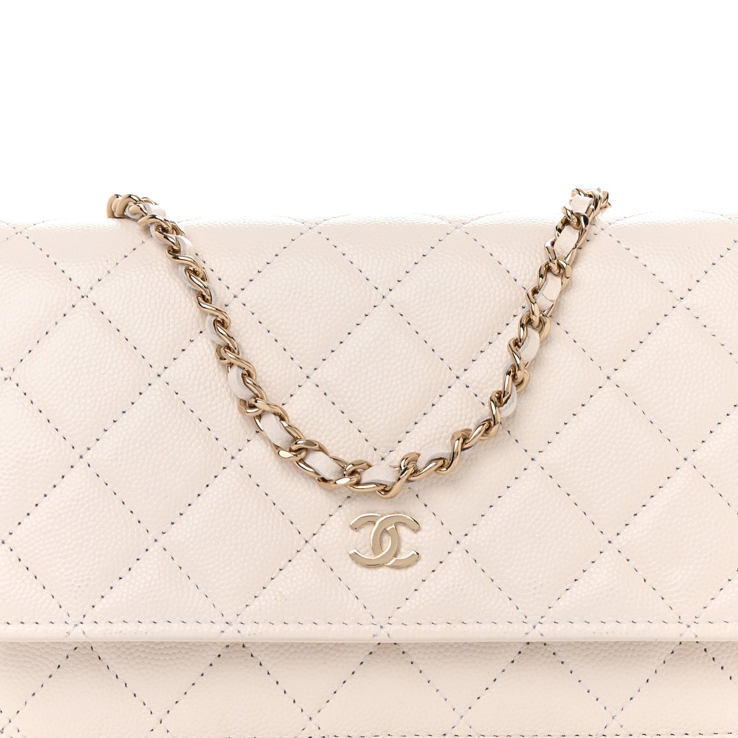 Caviar Quilted Wallet On Chain WOC White