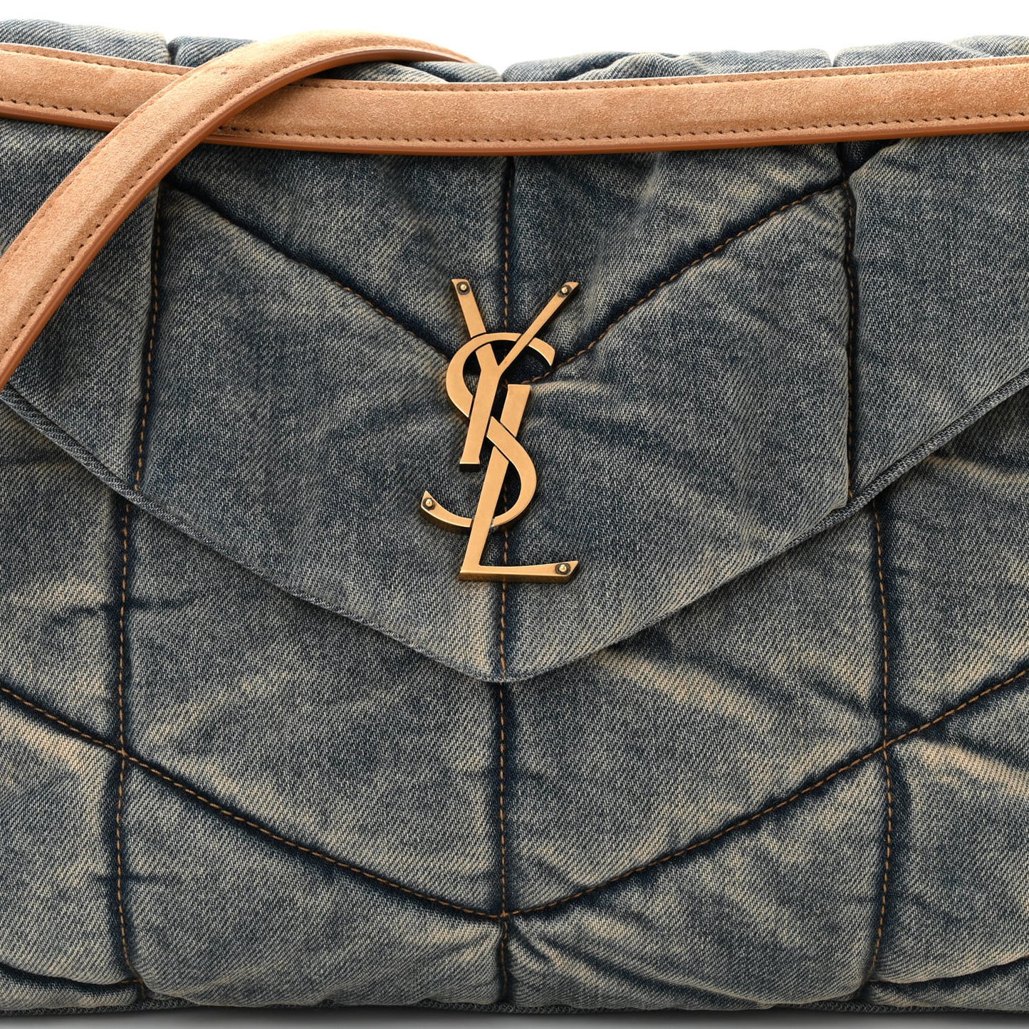 Denim Quilted Medium Loulou Puffer Monogram Chain Satchel Blue Cinnamon