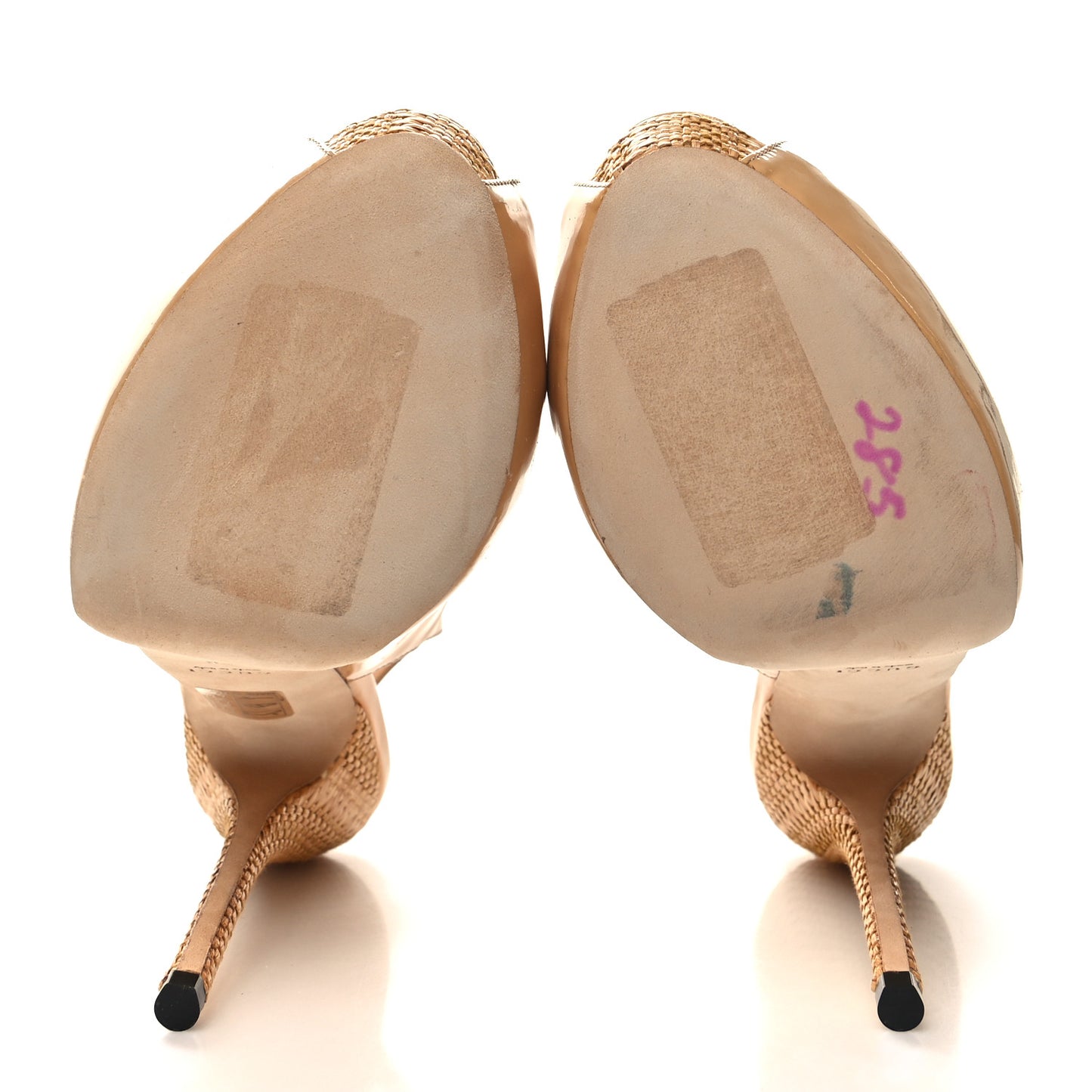 Patent Raffia Peep Toe Sling Back Sandals 38 Beige
