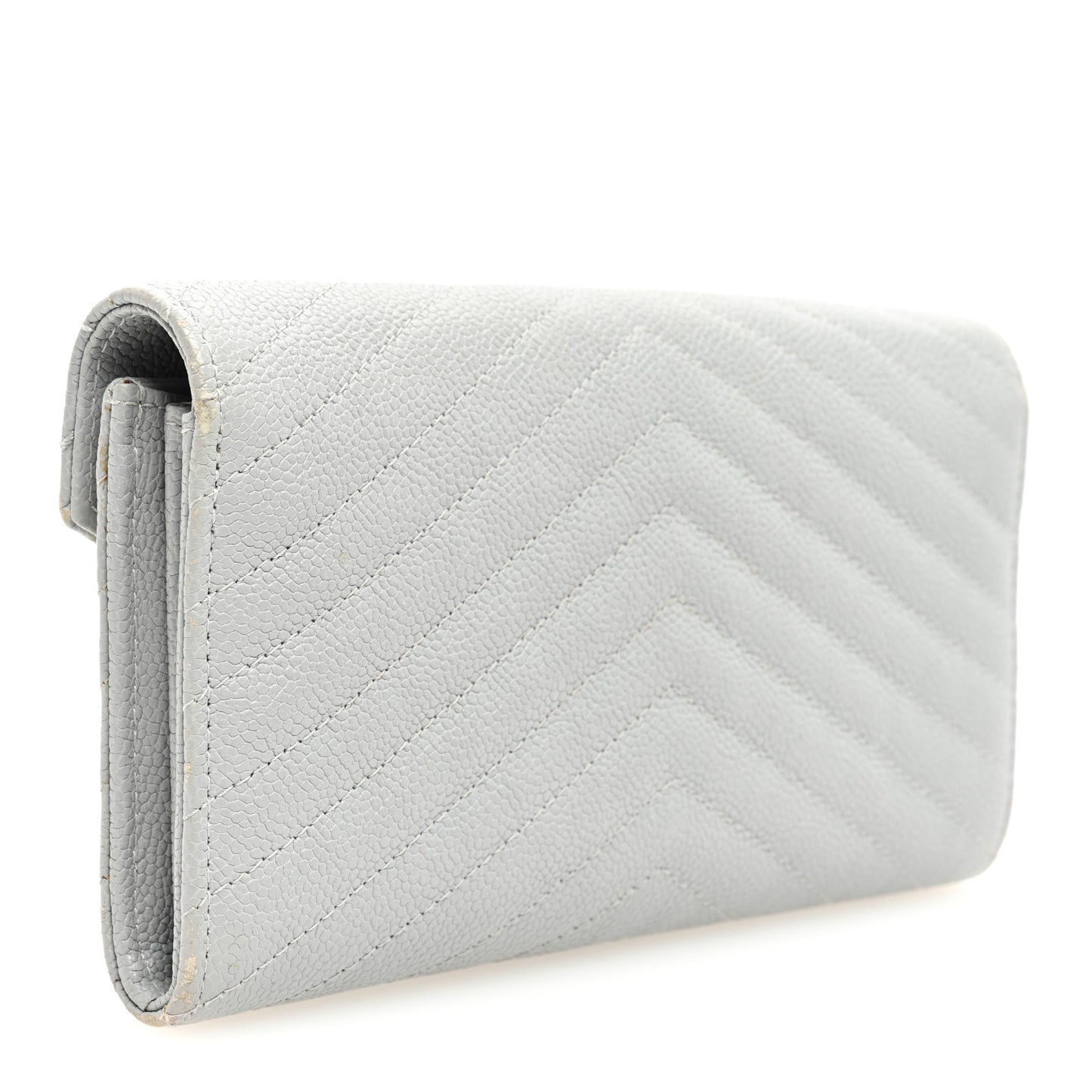 Caviar Chevron Quilted Large Gusset Flap Wallet Grey