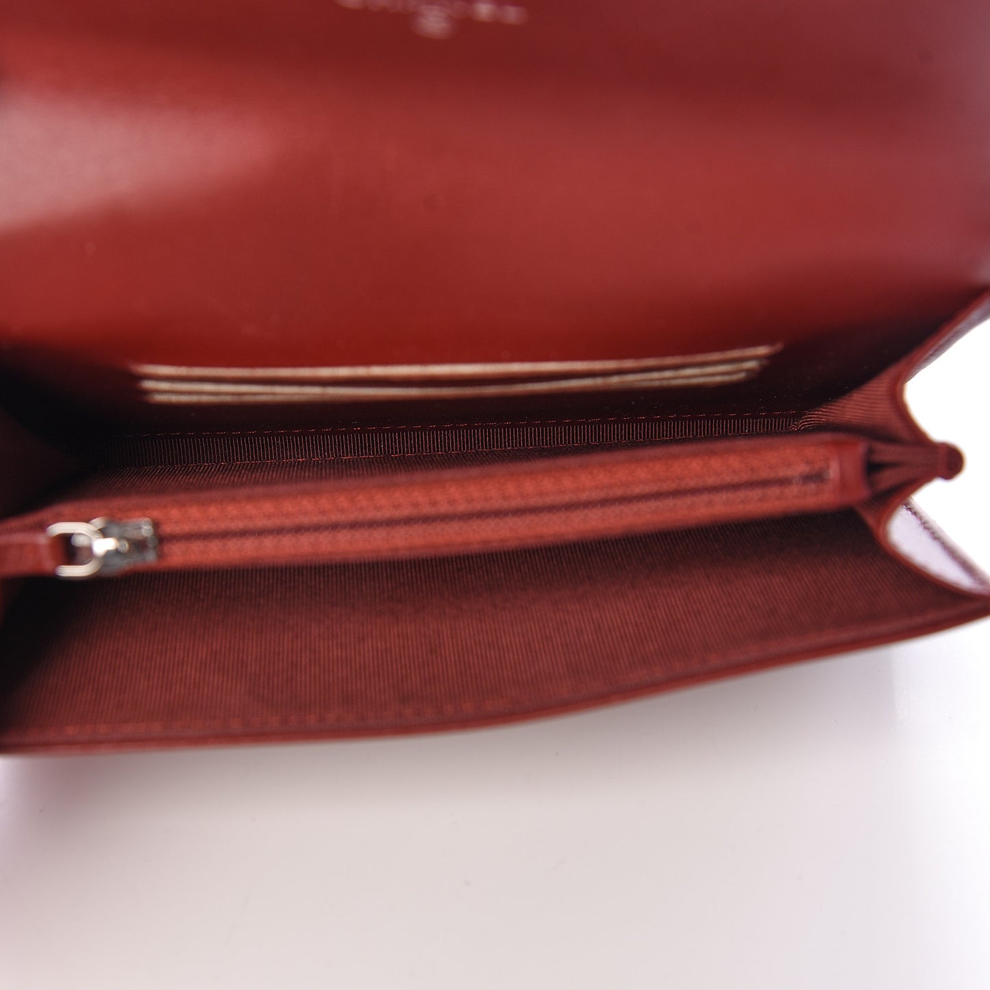 Patent Calfskin Quilted Small Flap Wallet Dark Red