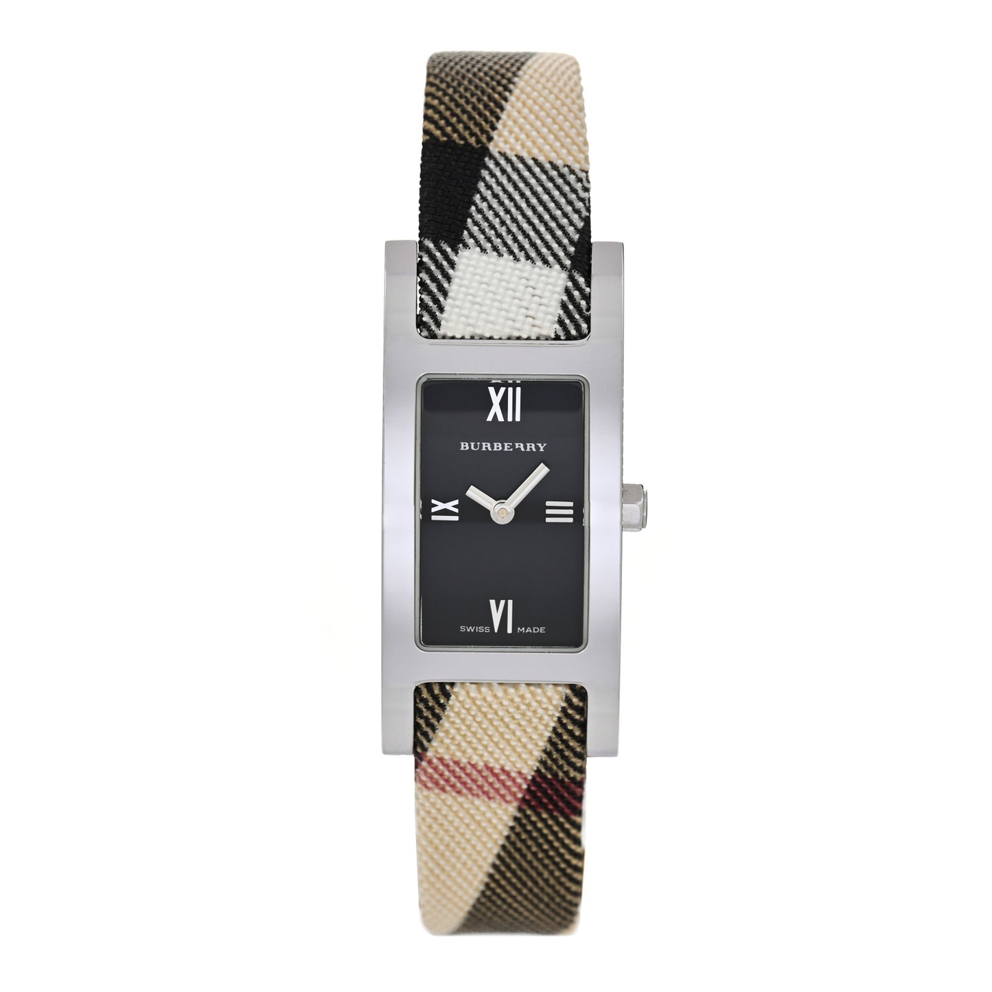 Stainless Steel Calfskin 18mm Heritage Nova Check Quartz Watch Black BU1009