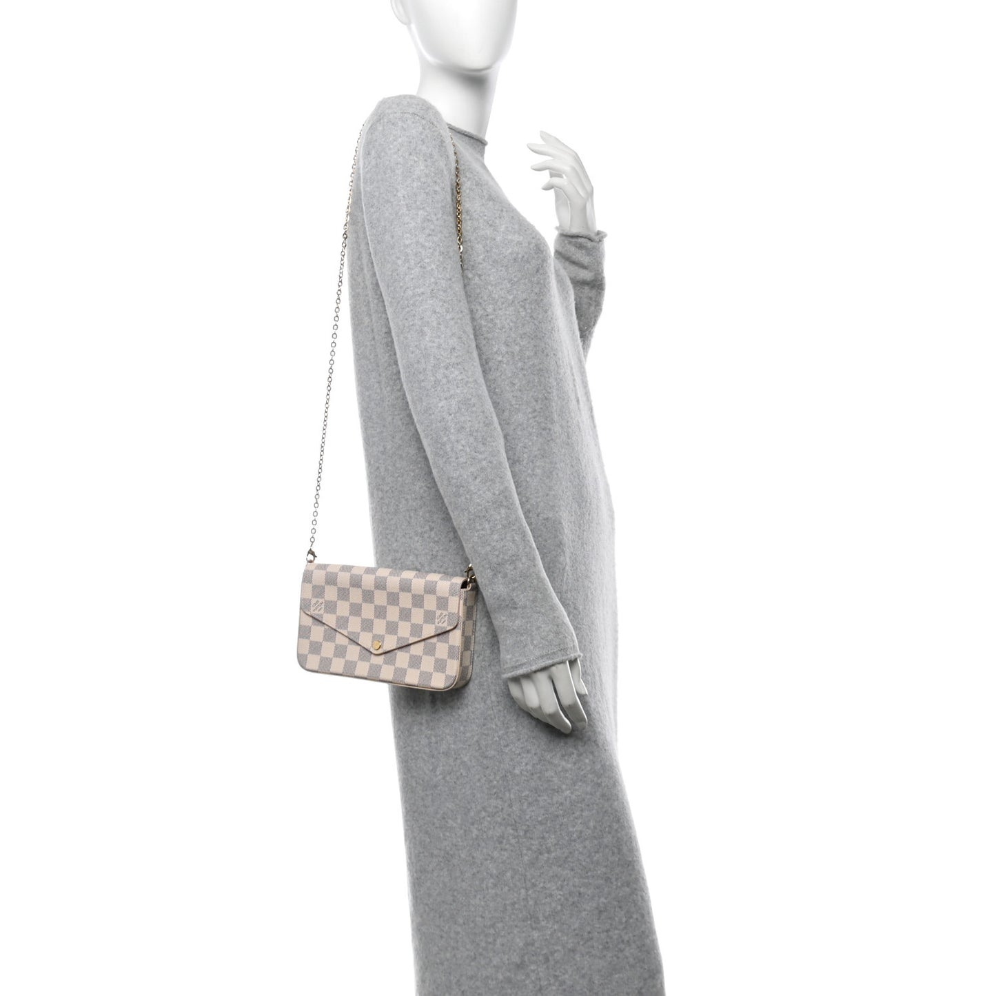 Damier Azur Pochette Felicie Chain Wallet Rose Ballerine