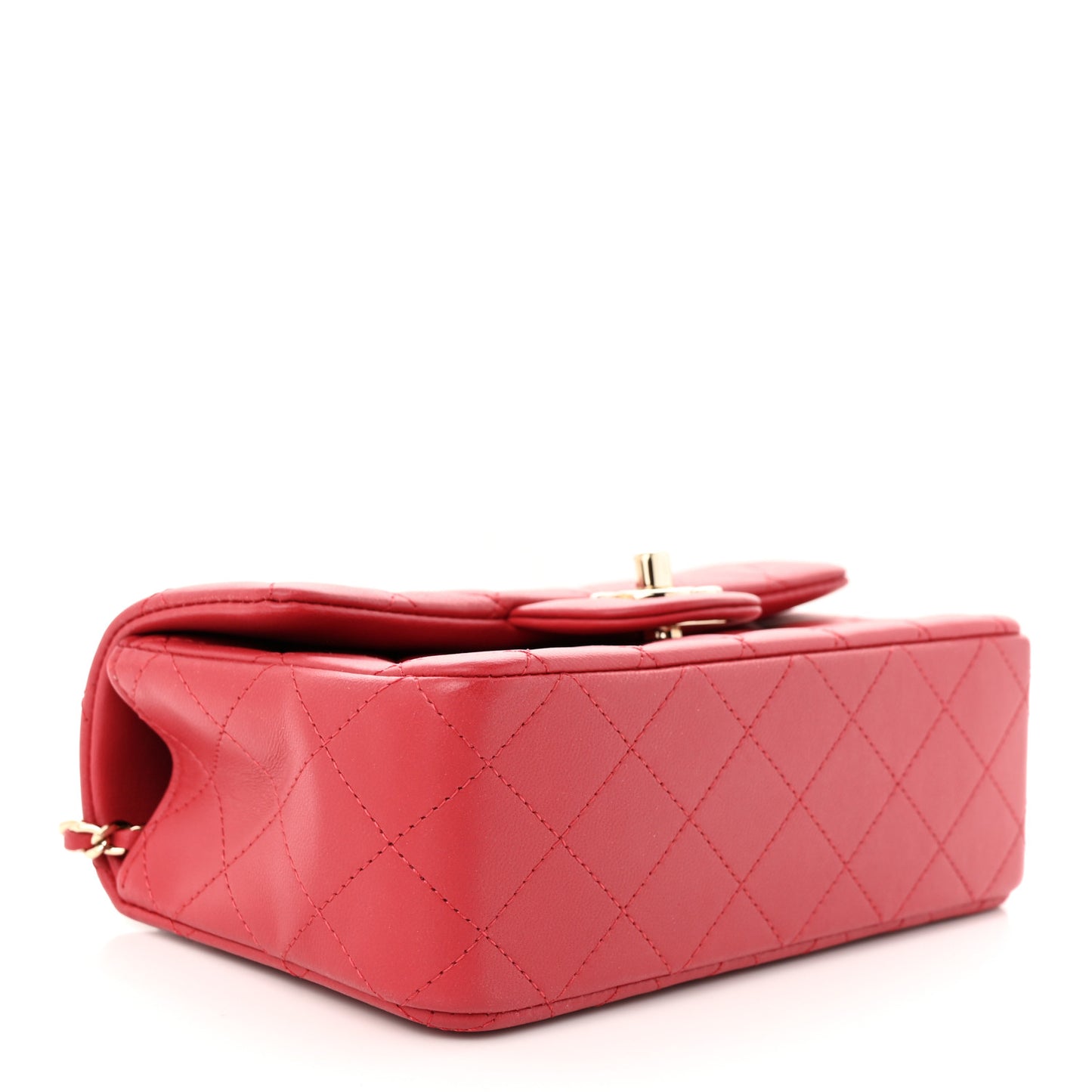 Lambskin Quilted Mini Top Handle Rectangular Flap Red