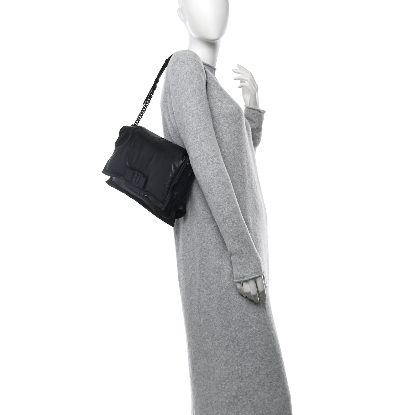 Calfskin Medium Viva Bow Shoulder Bag Black