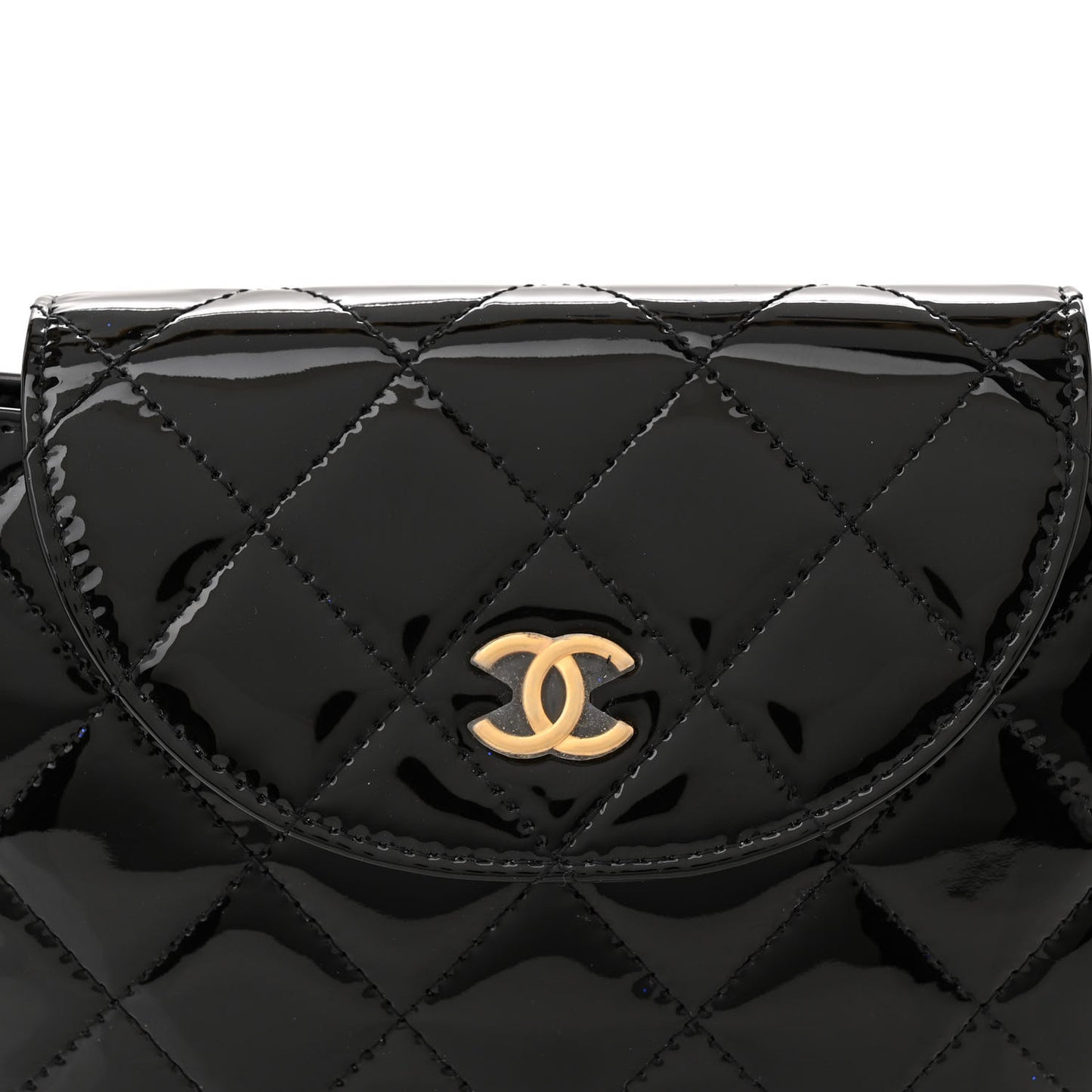 Patent Calfskin Quilted Chain Hoop Bag Black