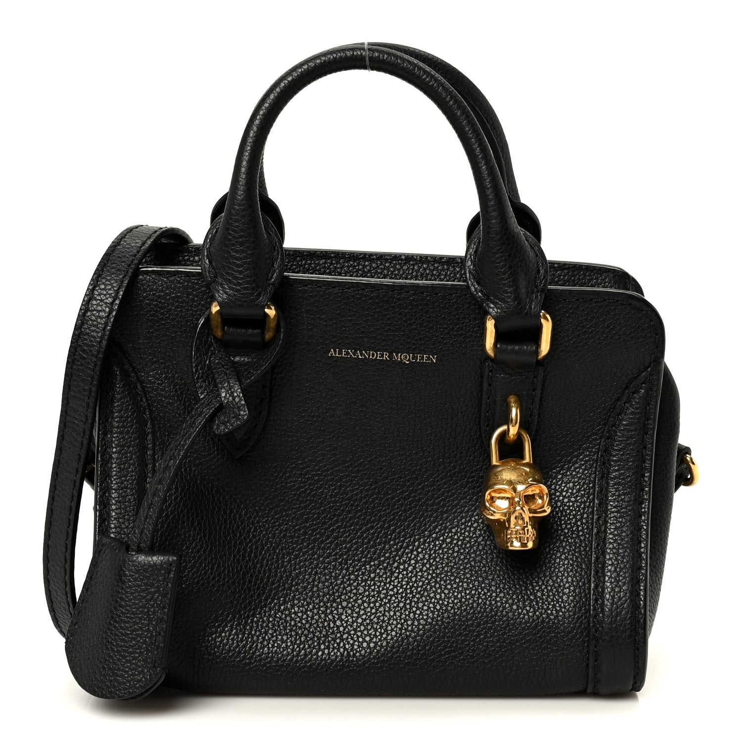 alexander mcqueen padlock skull leather backpack Alexander McQueen Pebbled Calfskin Mini Skull Padlock Zip Around Tote Black  1885233 – FASHIONPHILE