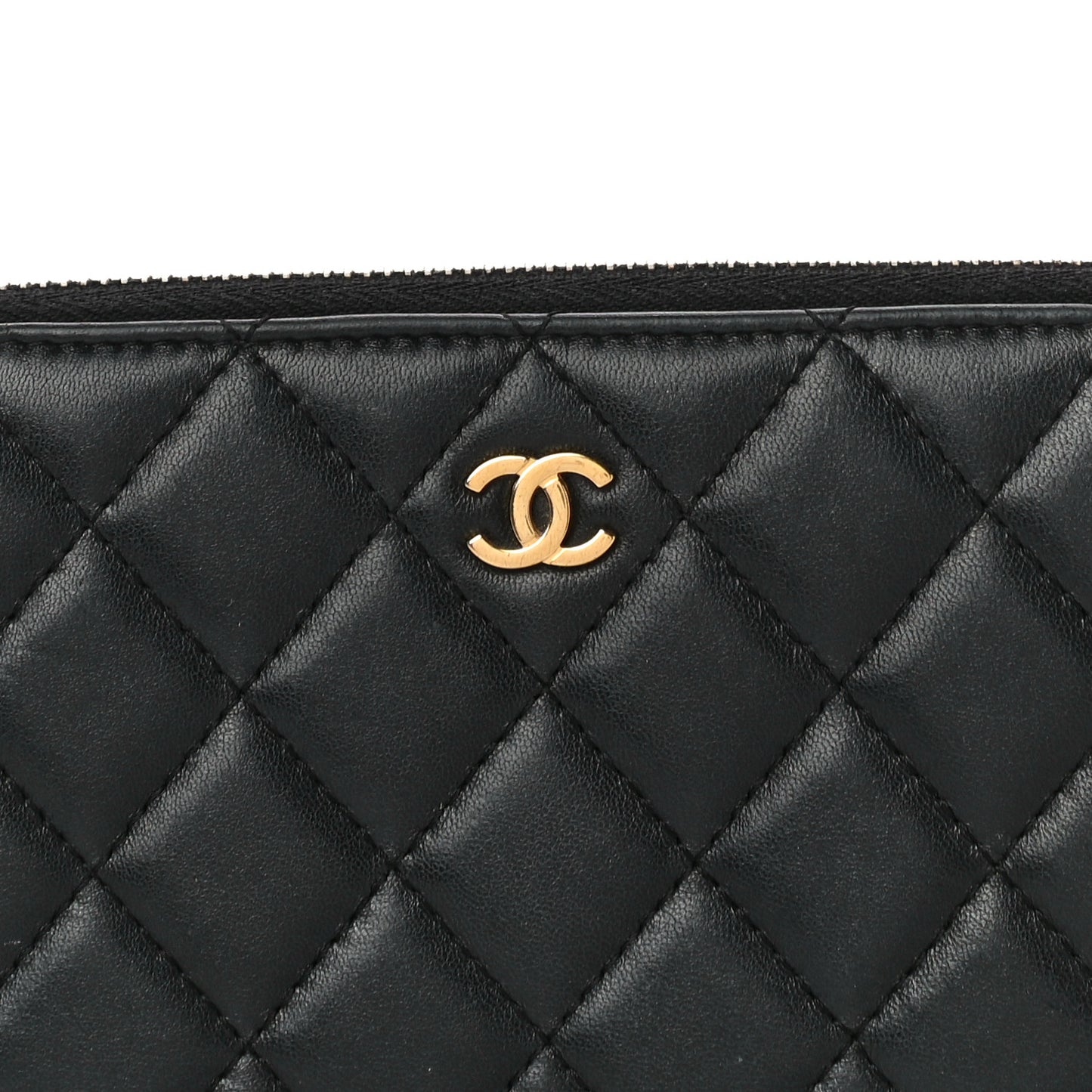 Lambskin Quilted Large Gusset Zip Around Wallet Black