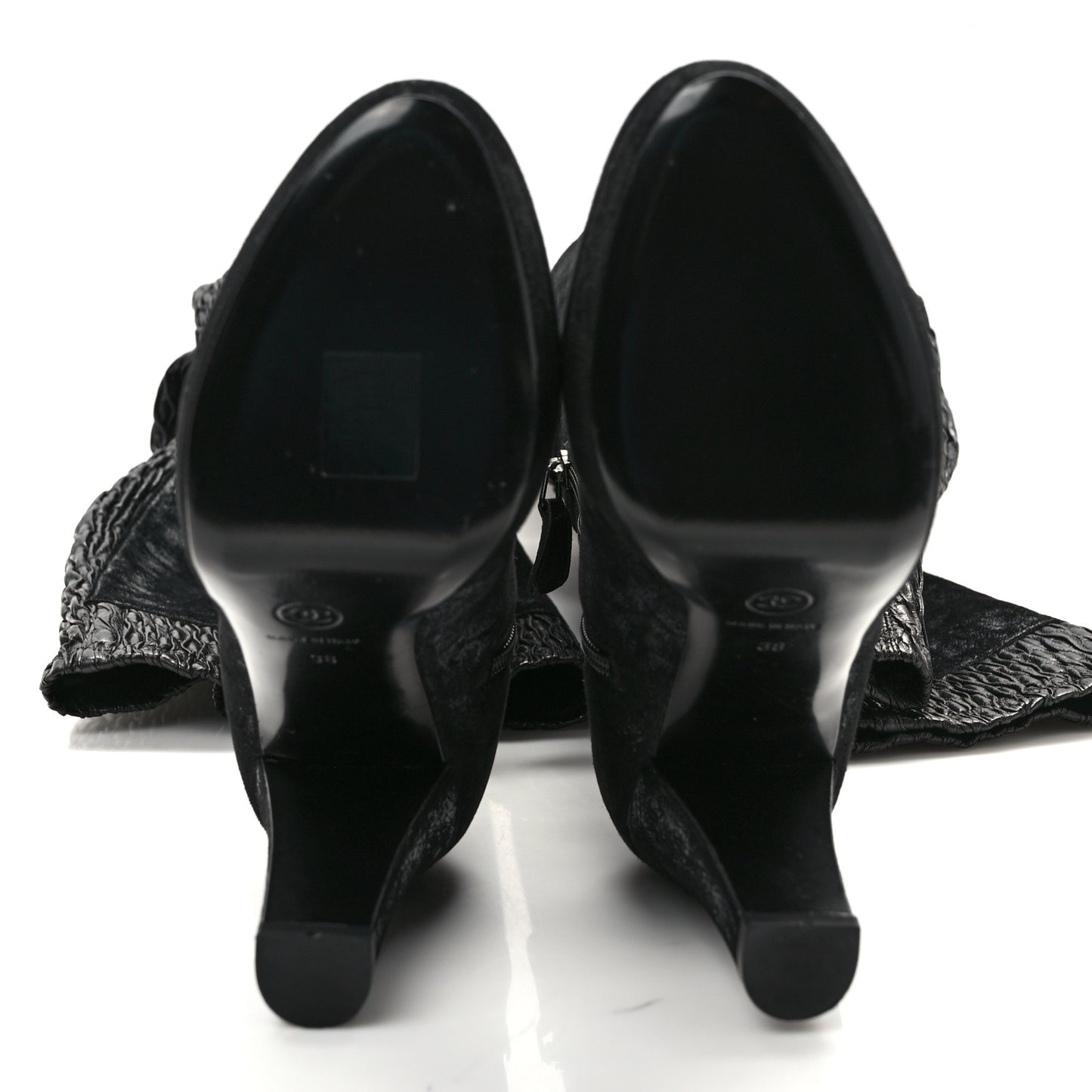 Lambskin Suede Ruched High Boots 38 Black