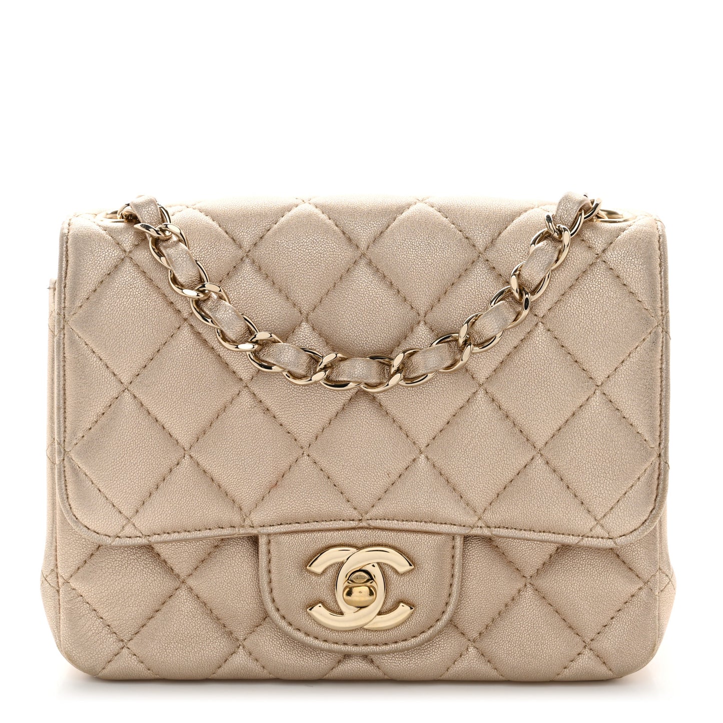 Metallic Lambskin Quilted Mini Square Flap