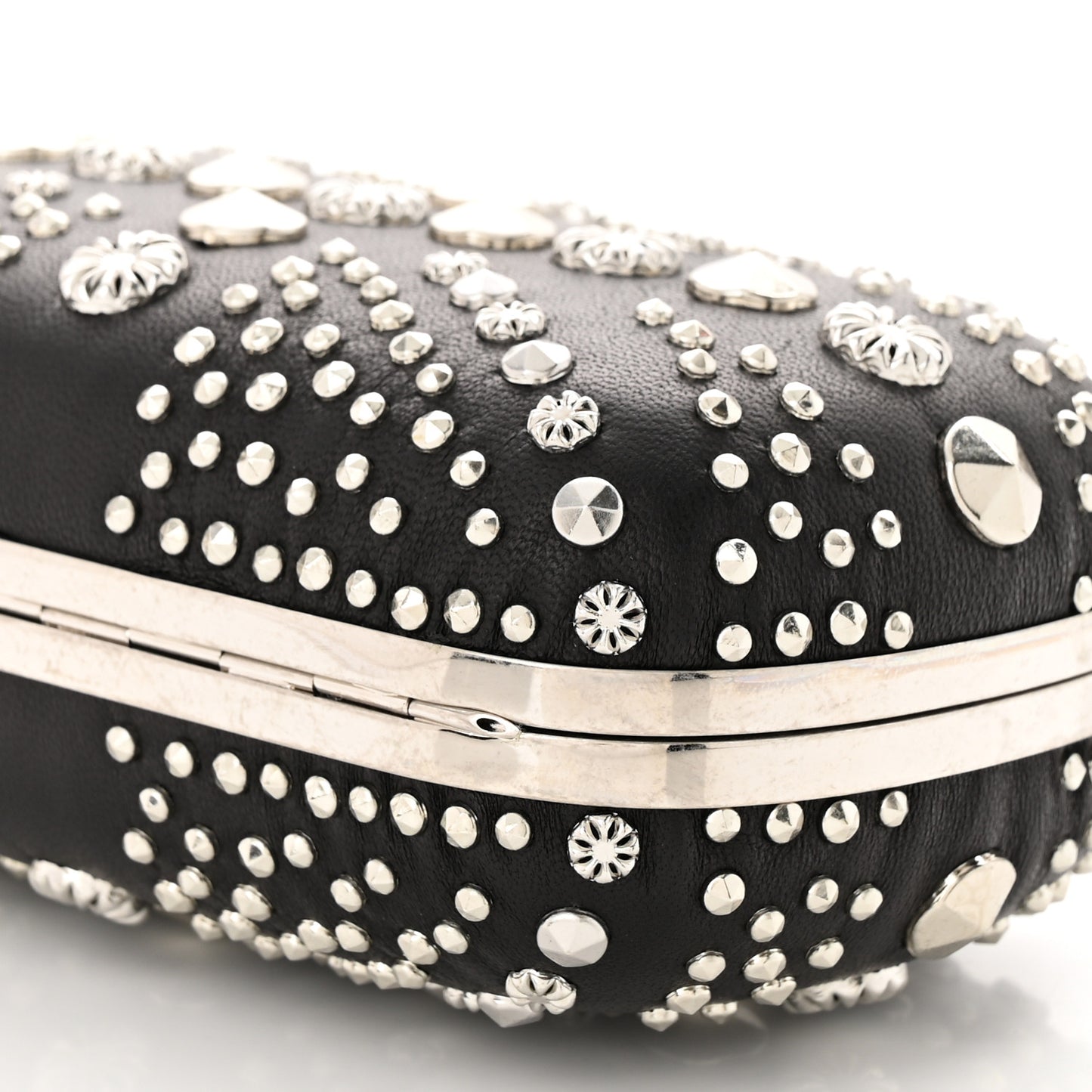 Nappa Studded Britannia Skull Box Clutch Black