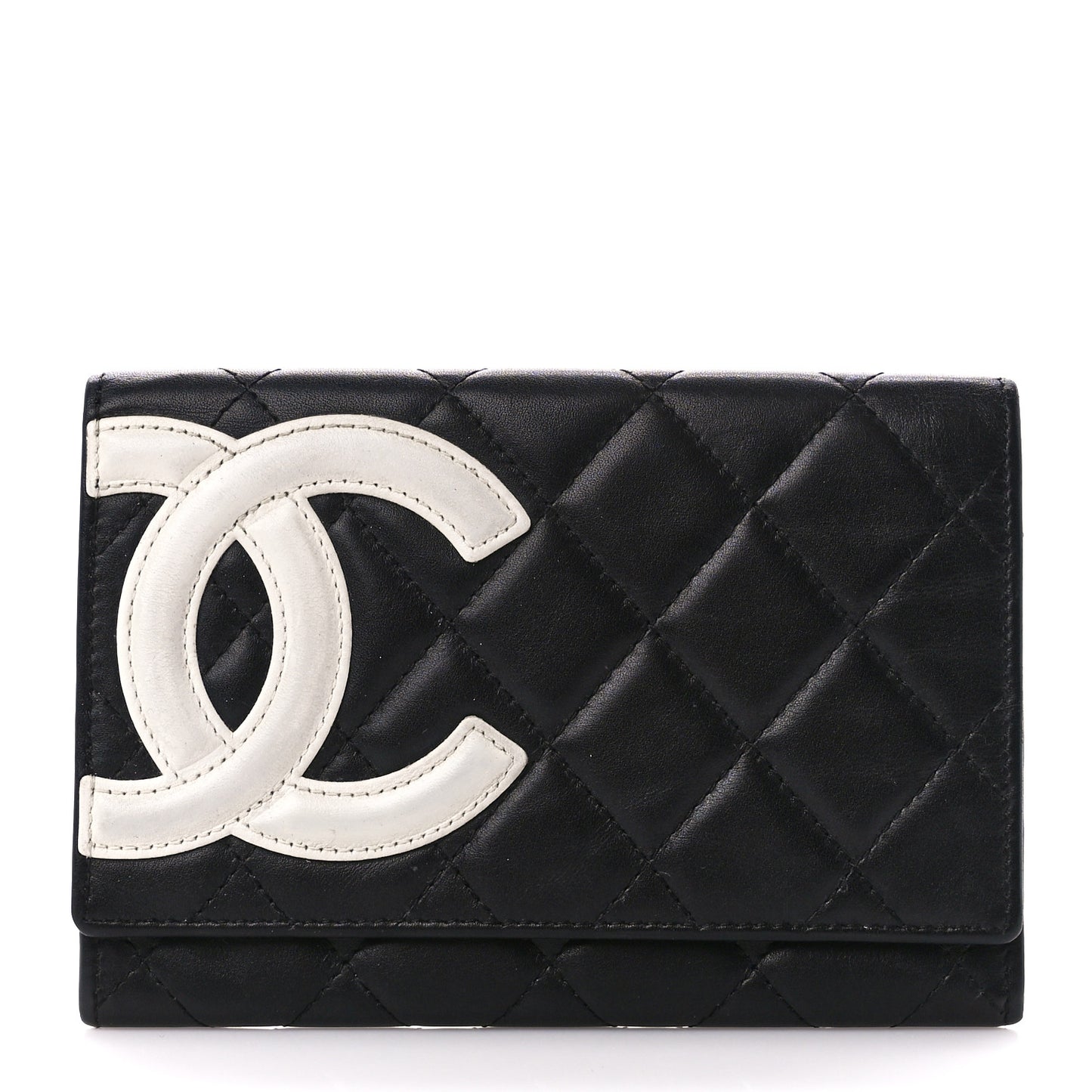 Calfskin Quilted Cambon Flap Wallet Black White