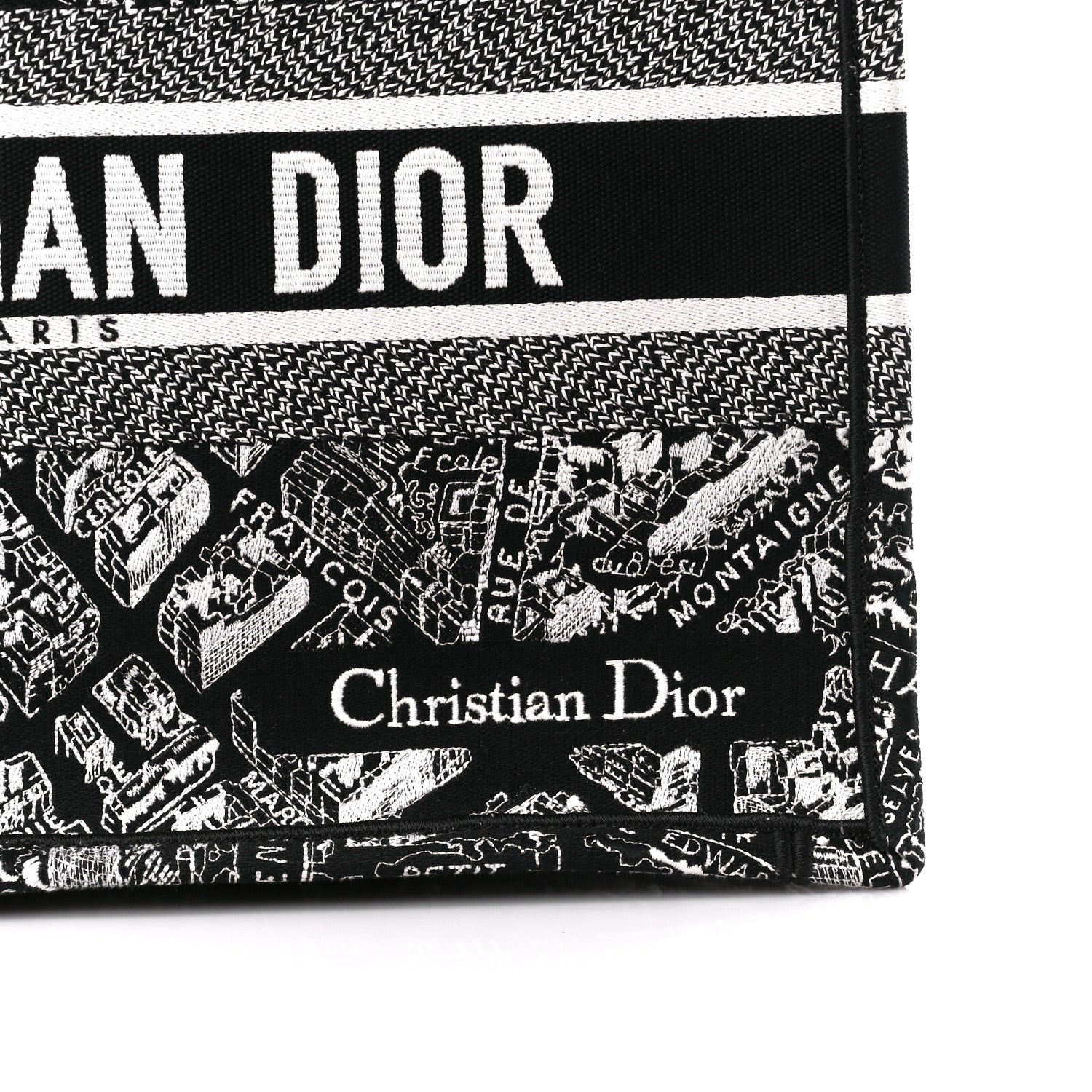Christian Dior Canvas Embroidered Medium Plan De Paris Book Tote Black White 8 of 11