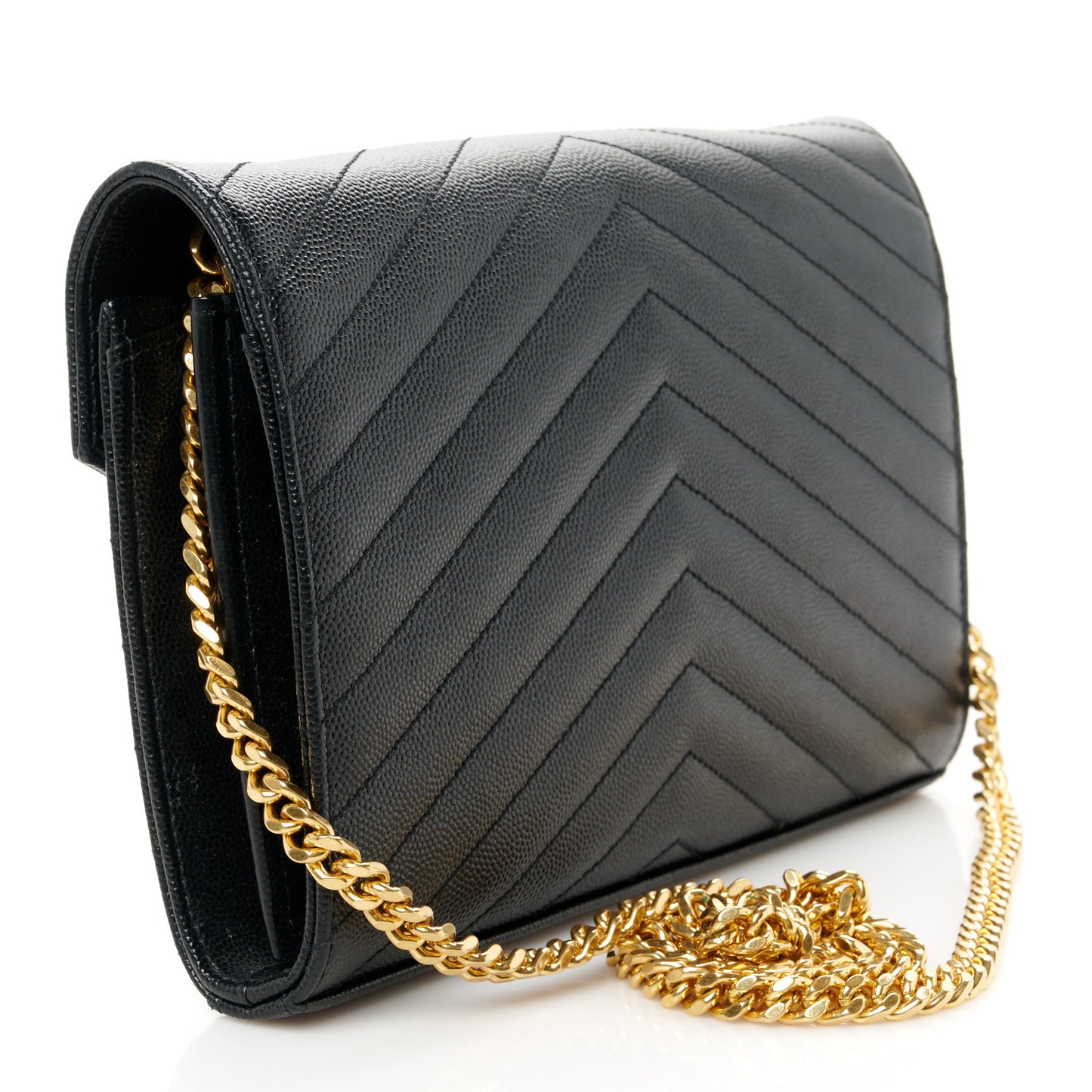 Grain De Poudre Matelasse Chevron Monogram Chain Wallet Black