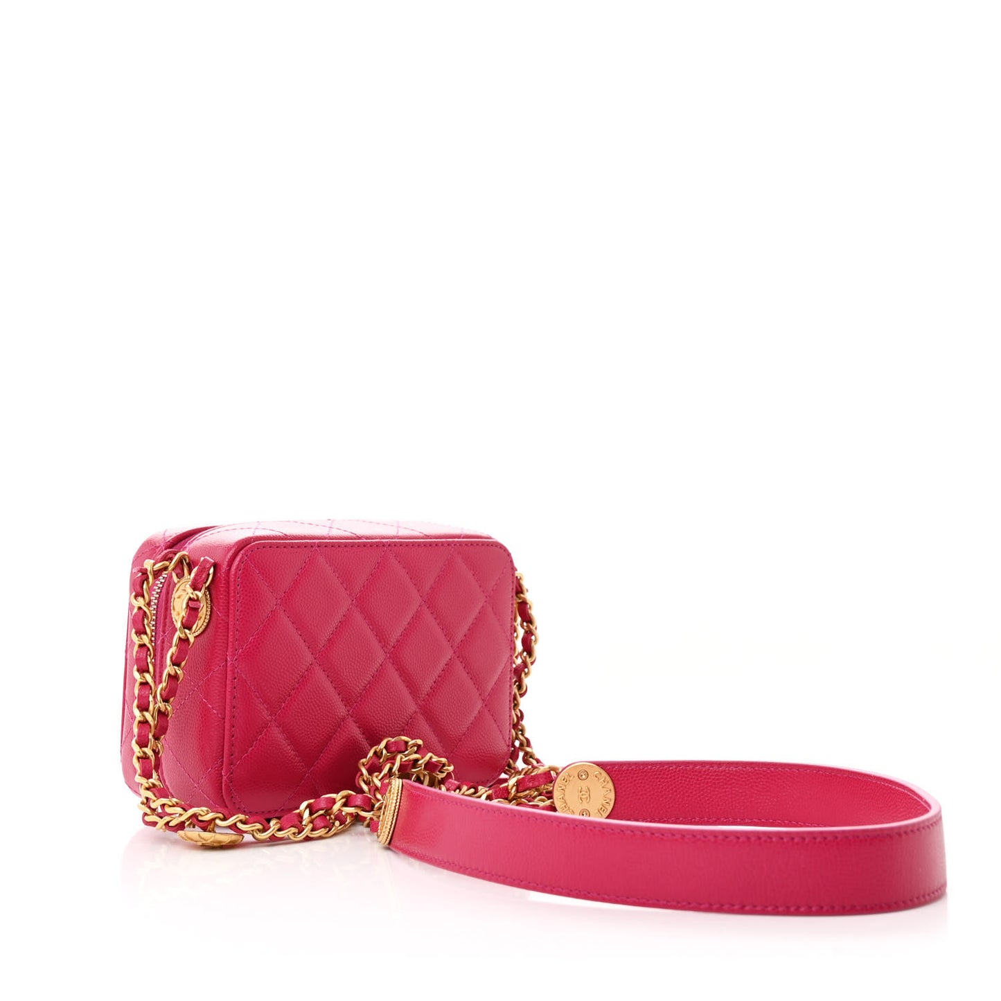 Caviar Quilted Twist Your Buttons Clutch With Chain Fuchsia