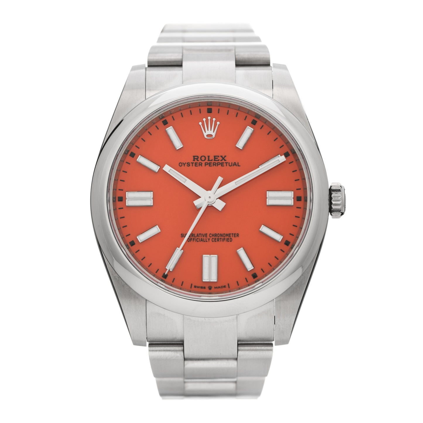 Stainless Steel 41mm Oyster Perpetual Watch Coral Red 124300