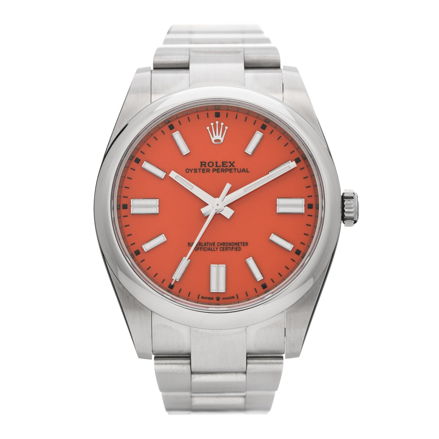 Rolex Stainless Steel 41mm Oyster Perpetual Watch Coral Red 124300 1 of 5