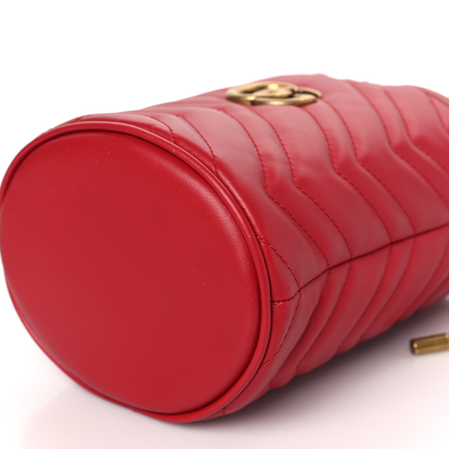 Gucci Calfskin Matelasse Mini GG Marmont 2.0 Bucket Bag Hibiscus Red 9 of 9