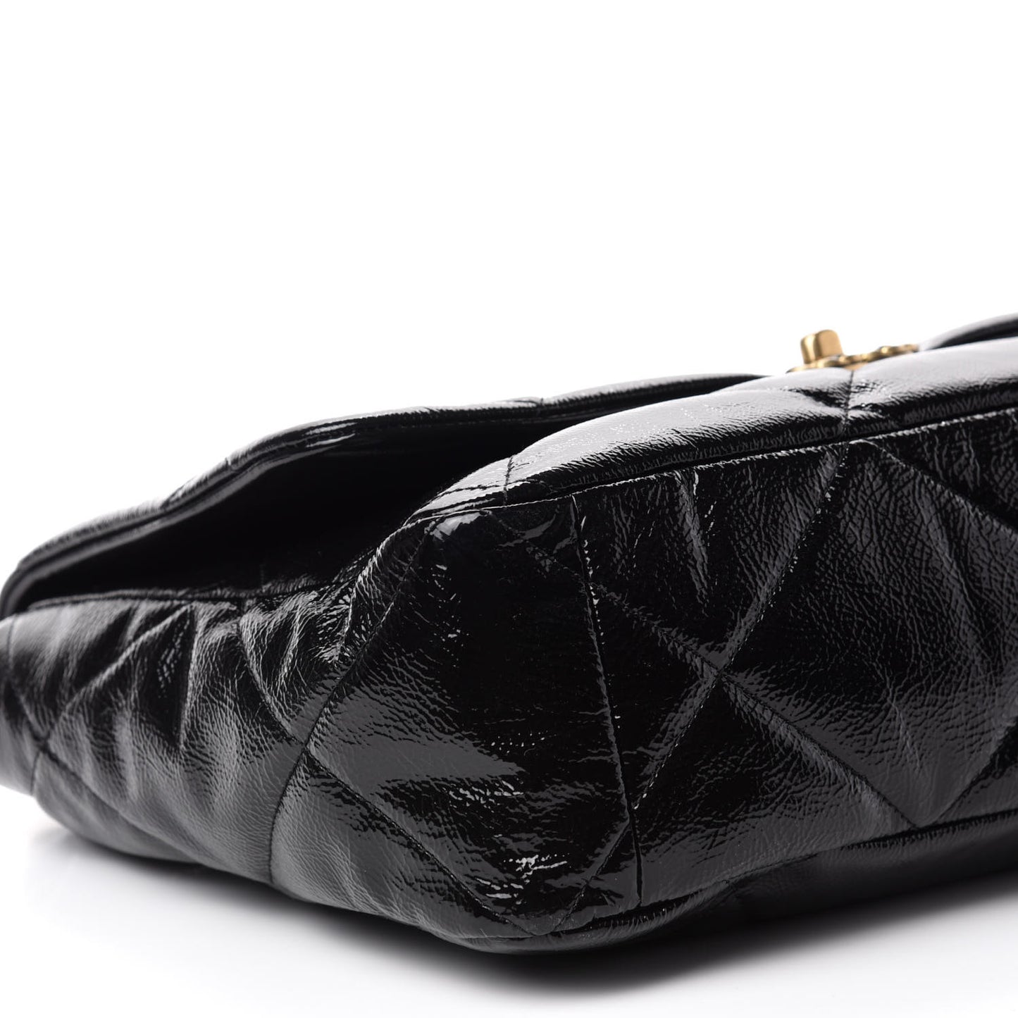 Shiny Crumpled Calfskin Quilted Maxi 19 Flap Black