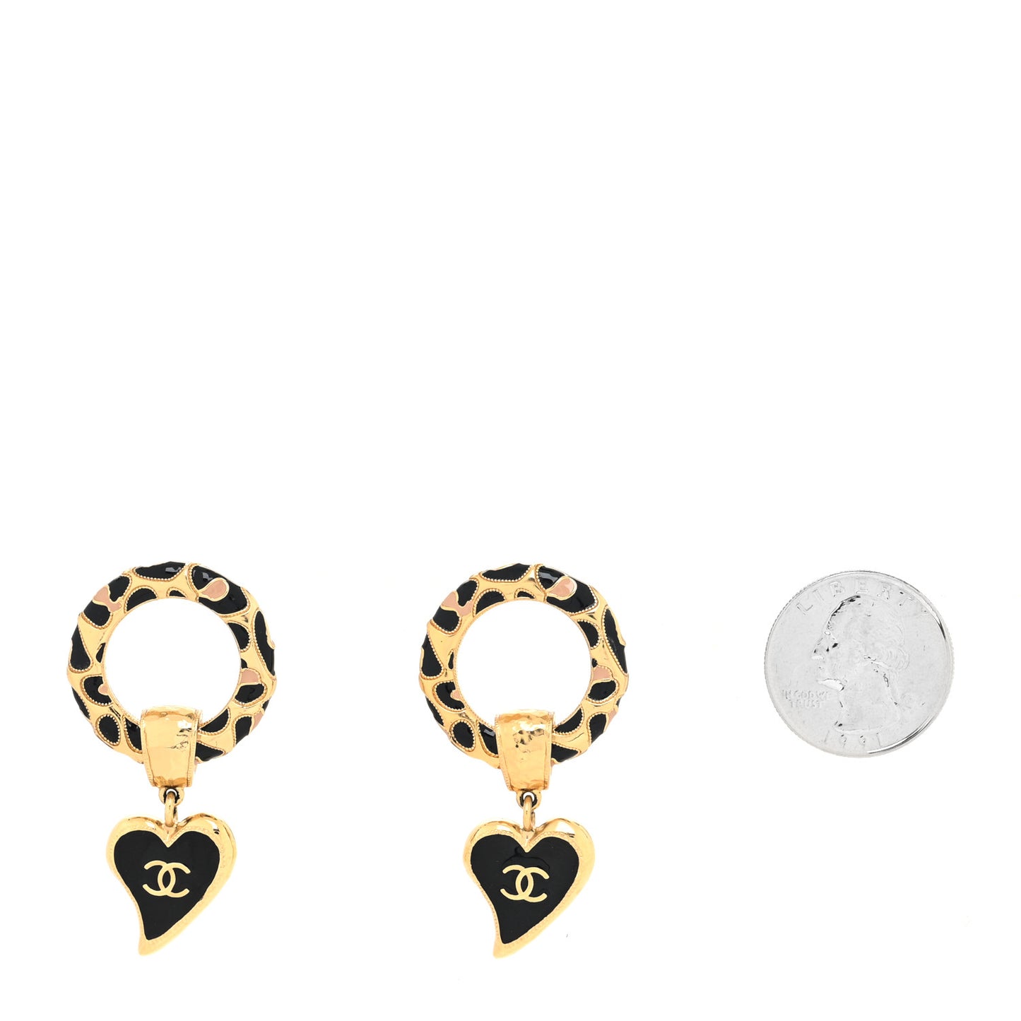 Resin CC Heart Drop Earrings Gold Black Beige