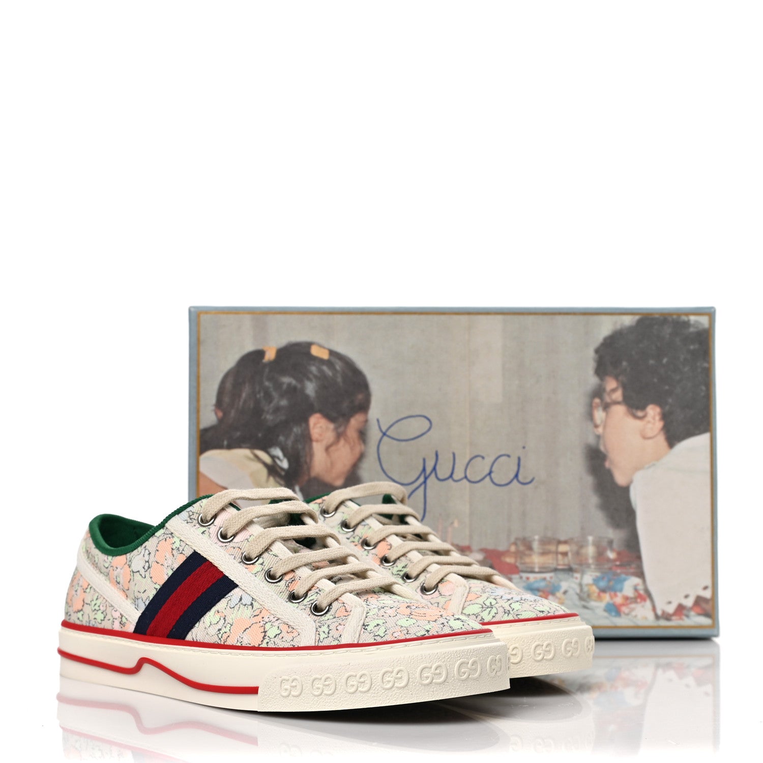 Gucci X LIBERTY OF LONDON Canvas Web Tracy Print Womens 1977 Tennis Sneakers 38.5 Mint Peach Mystic White 8 of 8