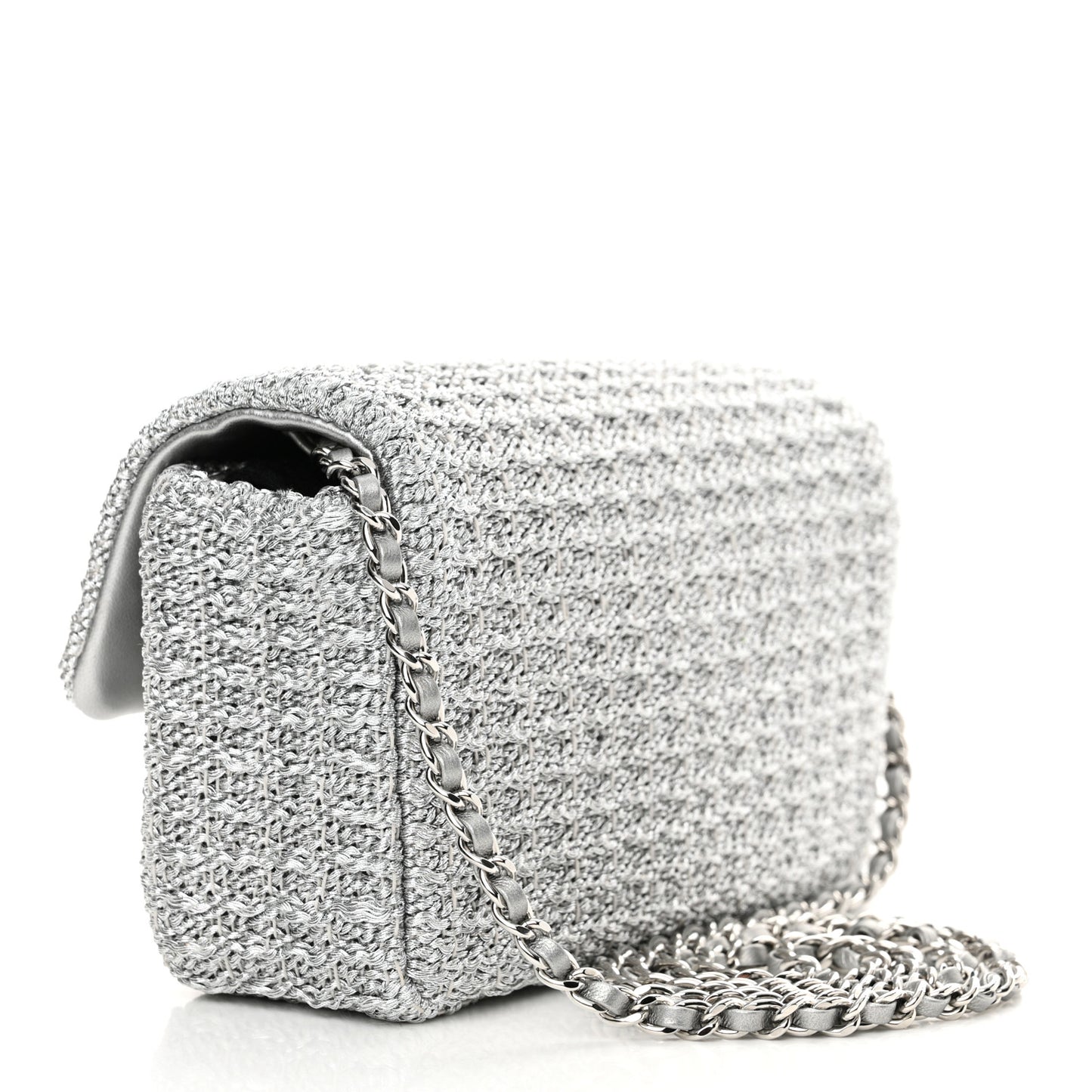 Metallic Woven Fabric Mini Rectangular Flap Silvery