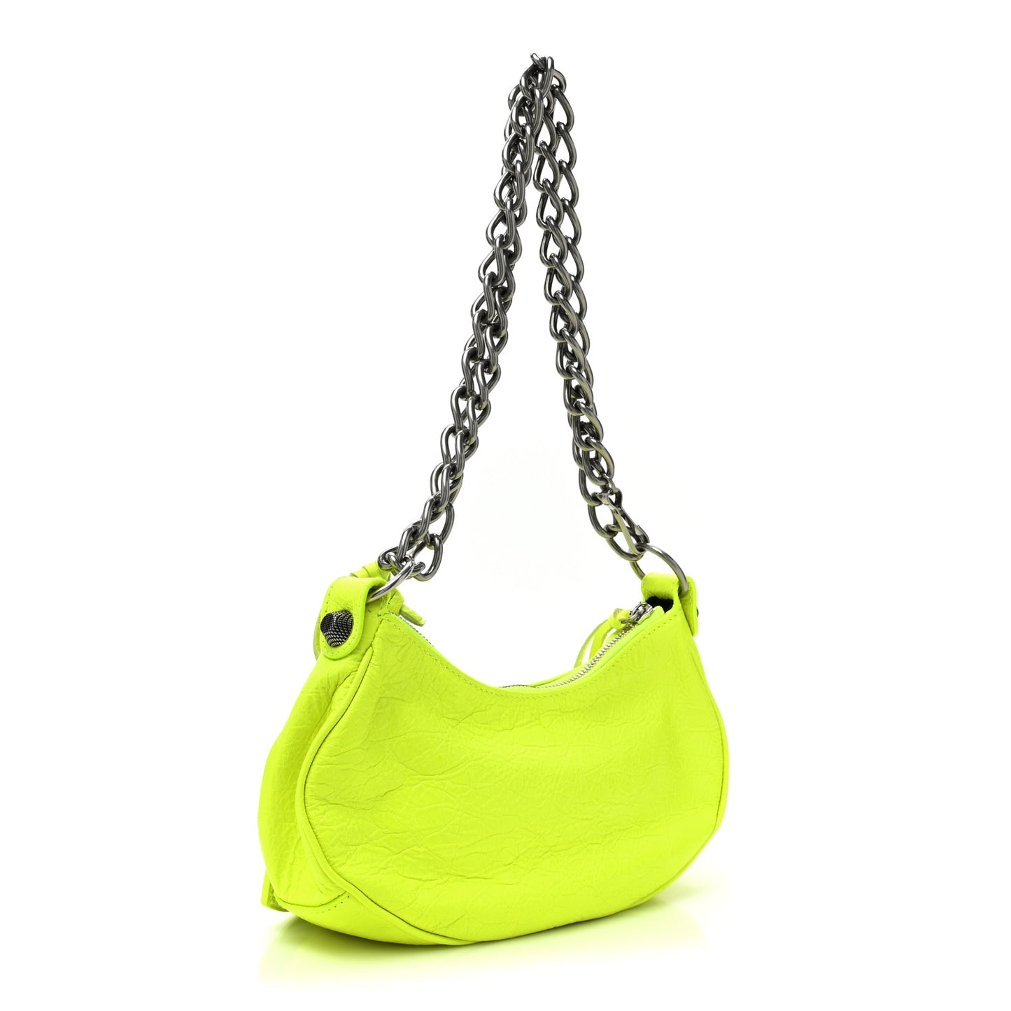 Agneau Arena Le Cagole Chain Shoulder Bag XS Fluo Yellow