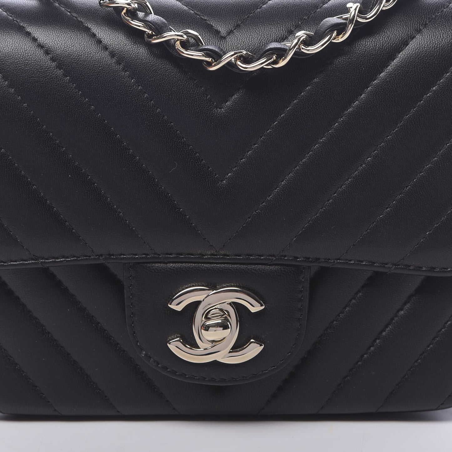 Lambskin Chevron Quilted Mini Square Flap Black