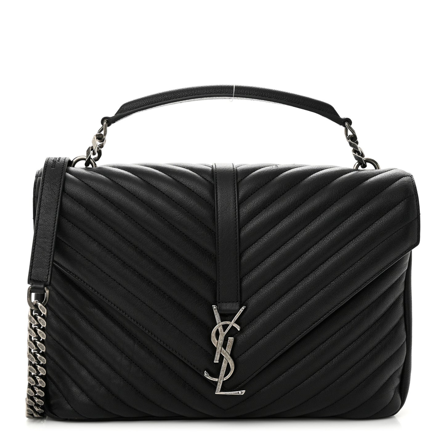 Sheepskin Matelasse Chevron Monogram Large College Satchel Black