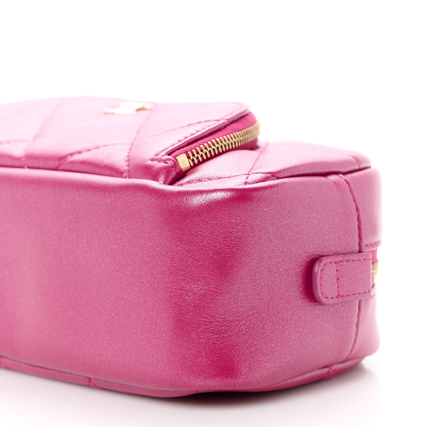 Iridescent Lambskin Quilted Double Zip Pouch Fuchsia