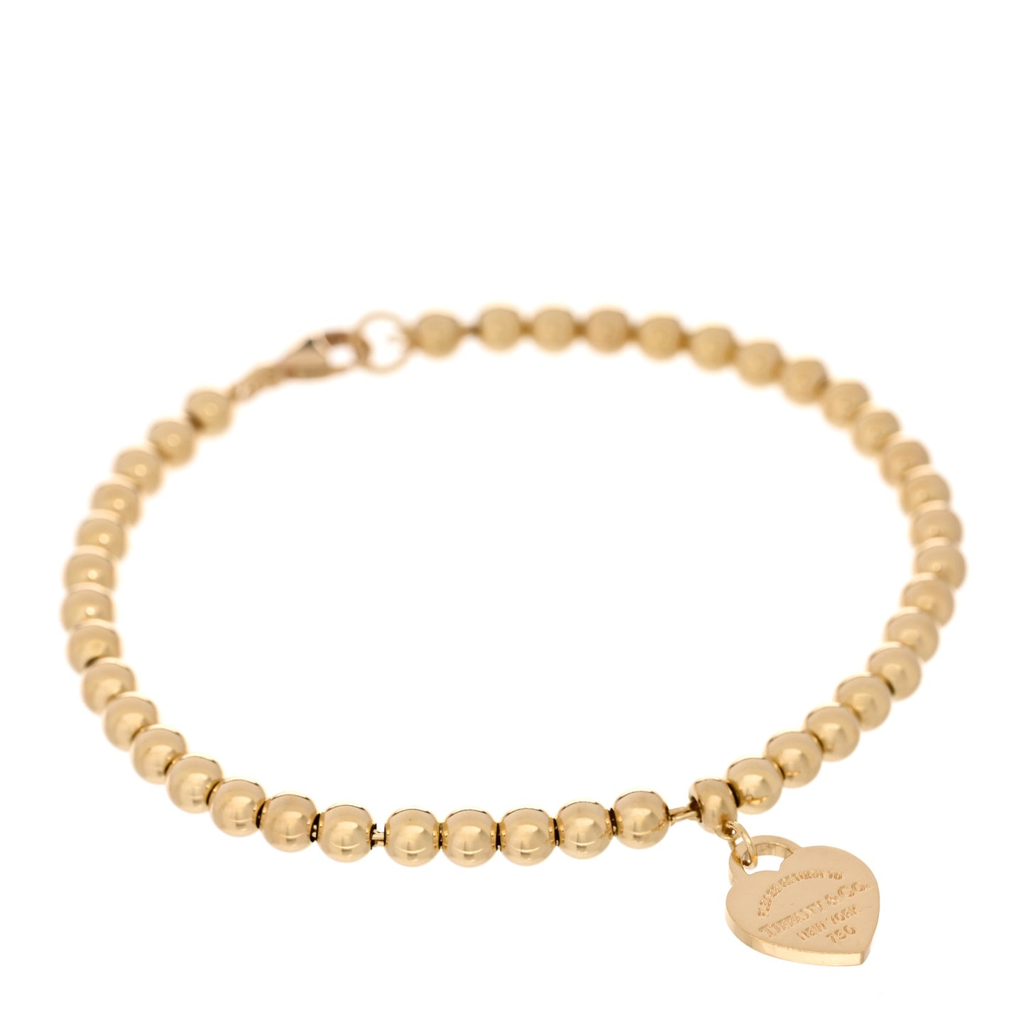 18K Yellow Gold 4mm Return To Tiffany Bead Heart Tag Bracelet