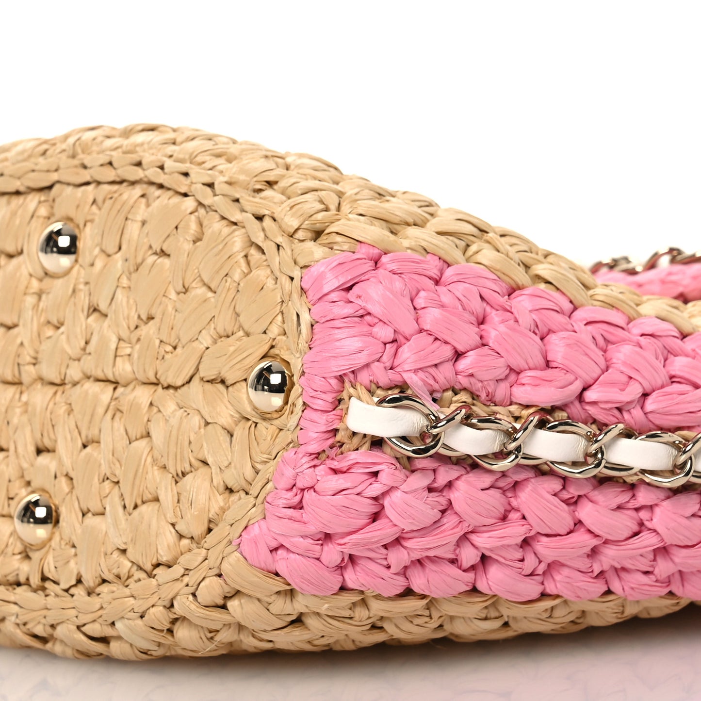 Raffia Chain Venice Beach Basket Flap Bag Beige Pink