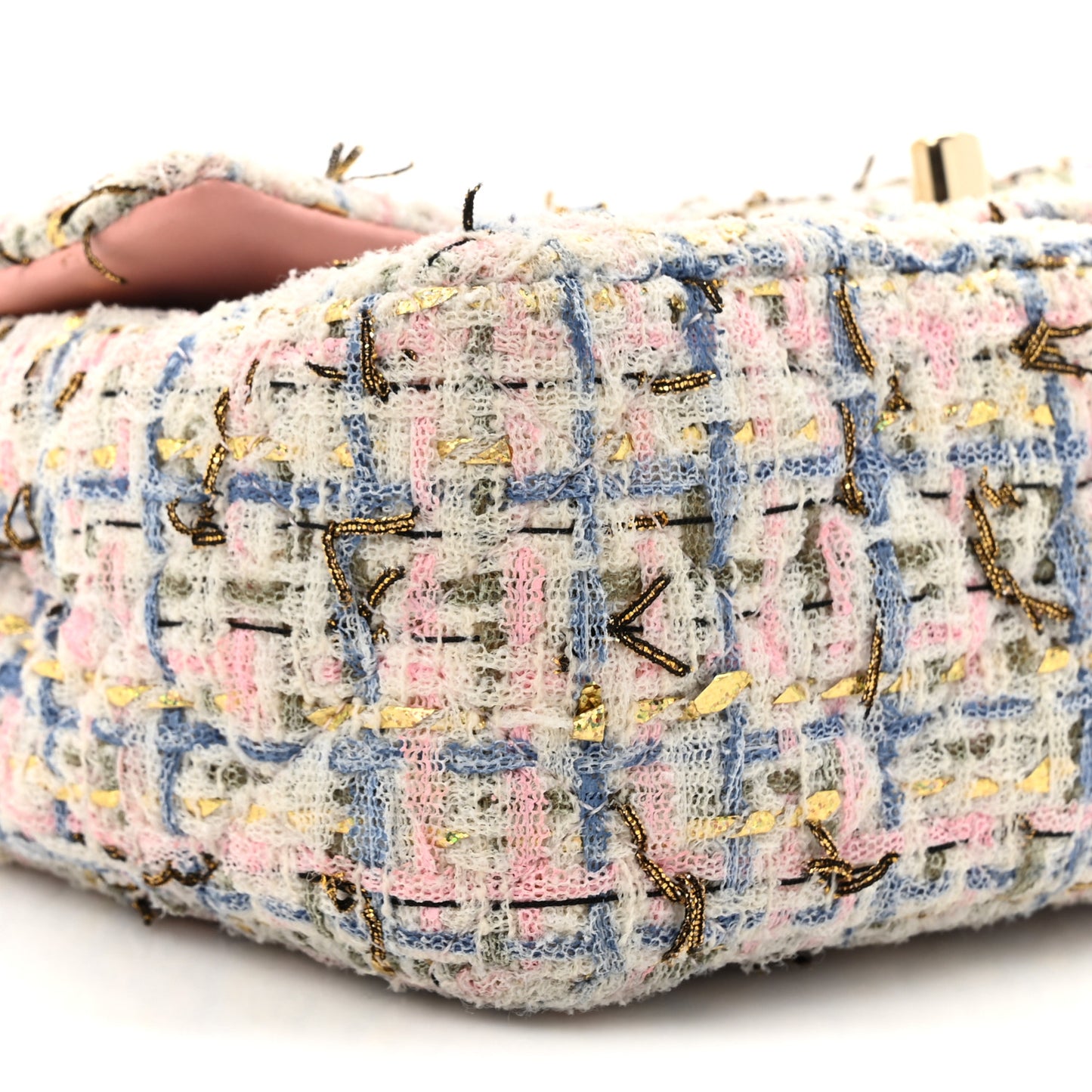 Tweed Quilted Mini Rectangular Flap Light Blue Pink Gold White