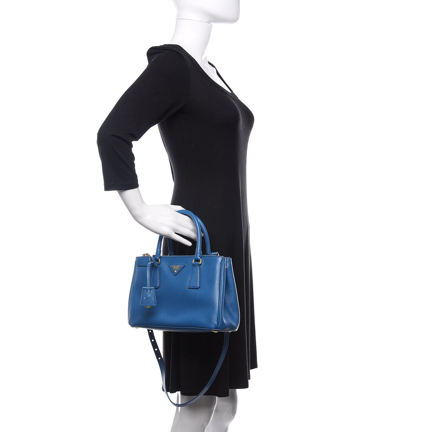 Saffiano Mini Galleria Double Zip Tote Cobalto