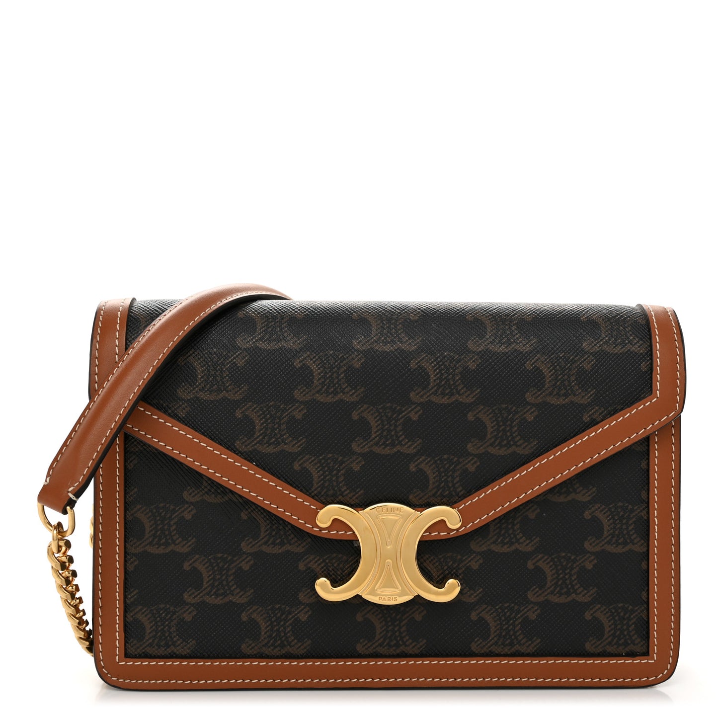Triomphe Canvas Calfskin Margo Wallet on Chain Tan