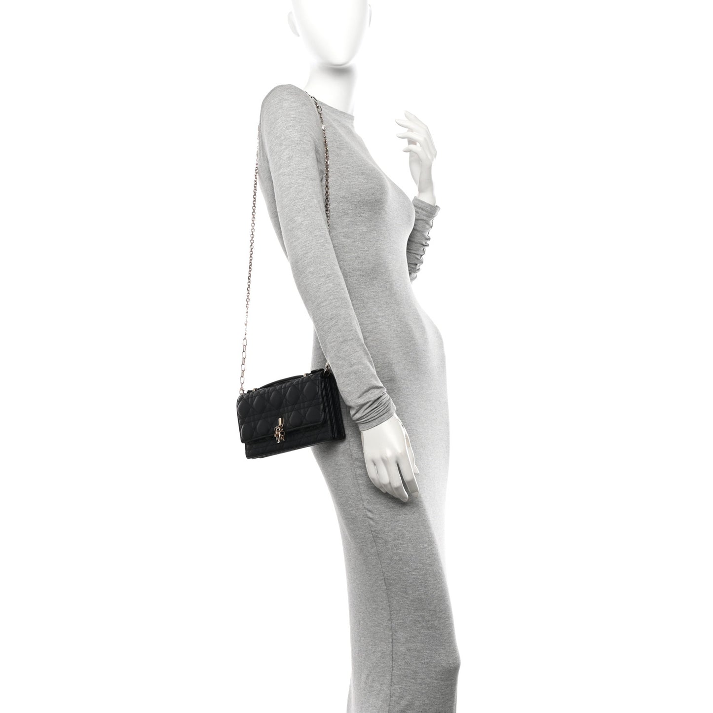 Lambskin Cannage Miss Dior Chain Pouch Black