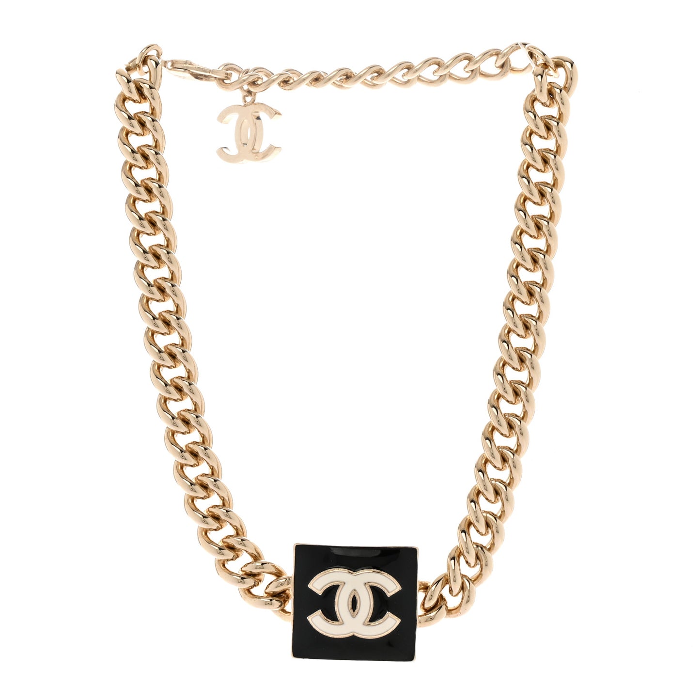 Metal Enamel CC Square Choker Gold Black White