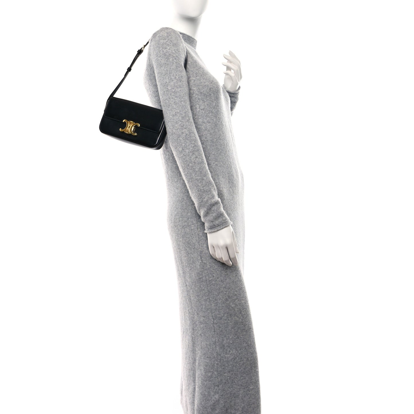Shiny Calfskin Triomphe Shoulder Bag Black