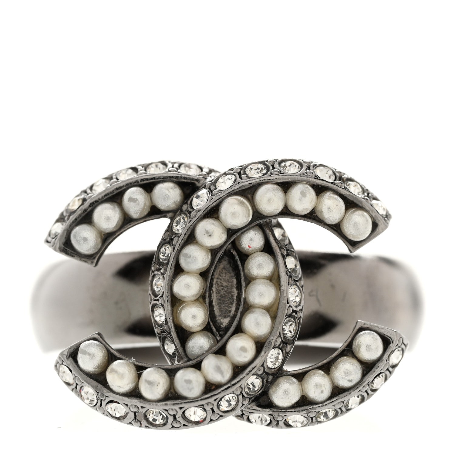 Chanel Crystal Pearl CC Ring 7 Silver 1 of 5