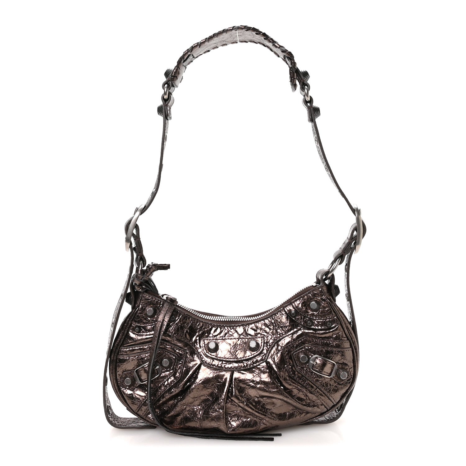 Balenciaga Metallic Agneau Arena Le Cagole Shoulder Bag XS Dark