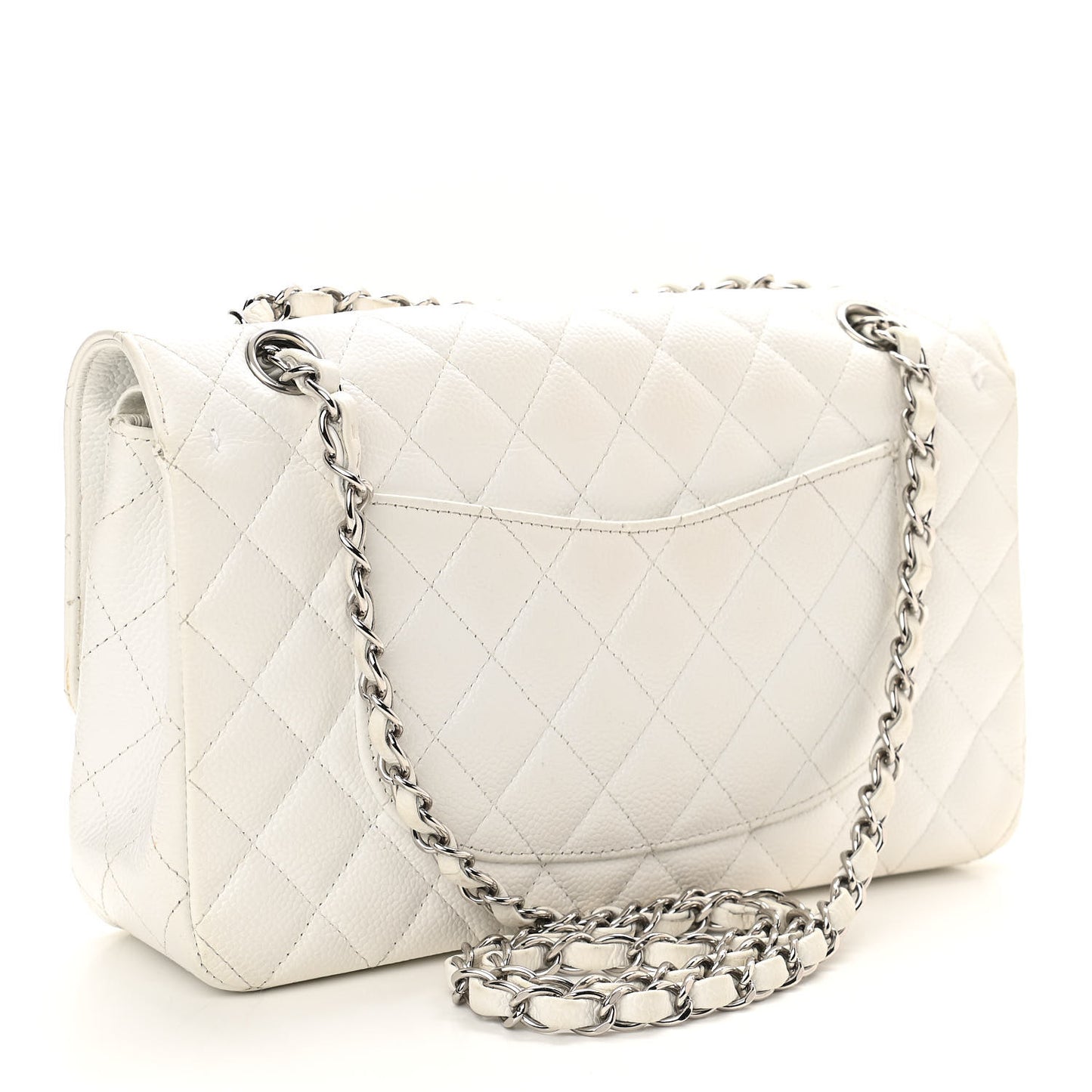 Caviar Quilted Medium Double Flap White