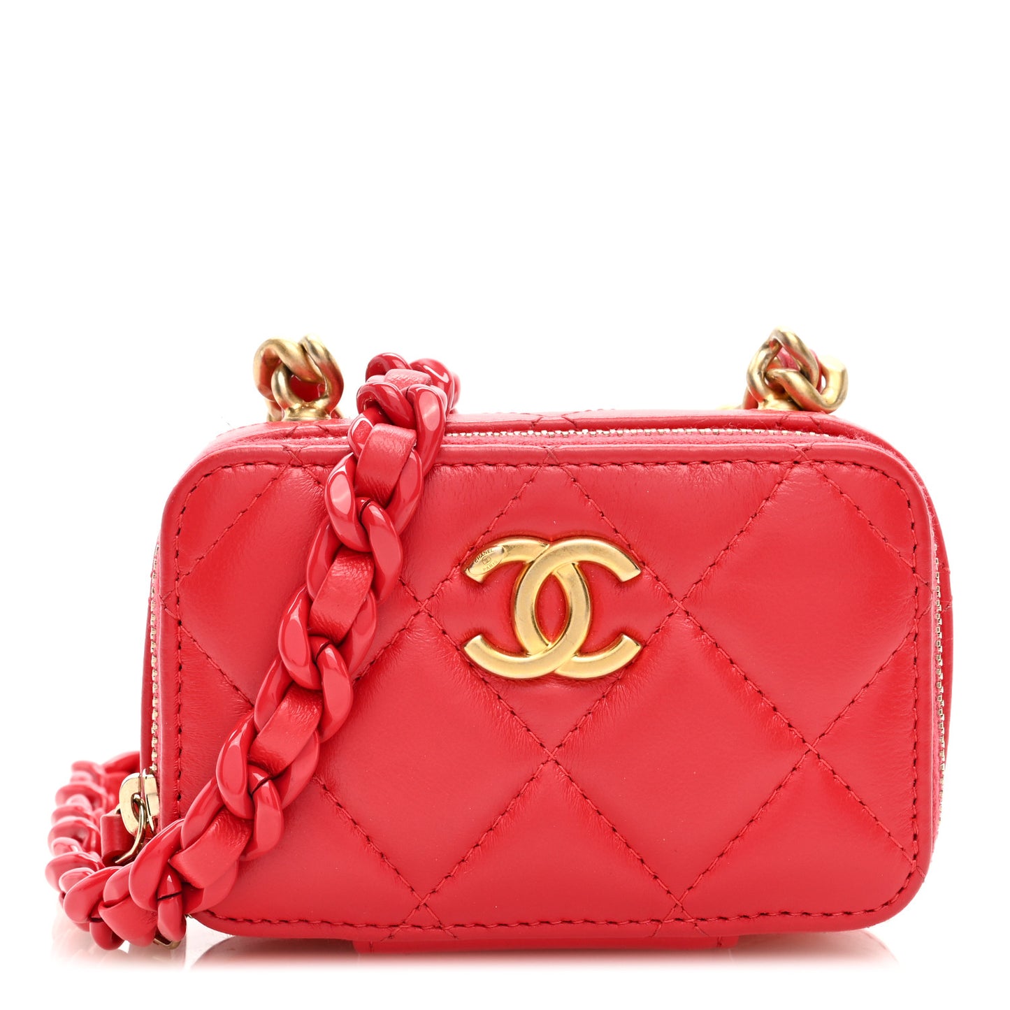 Lambskin Quilted Mini Lacquered Chain Clutch Red