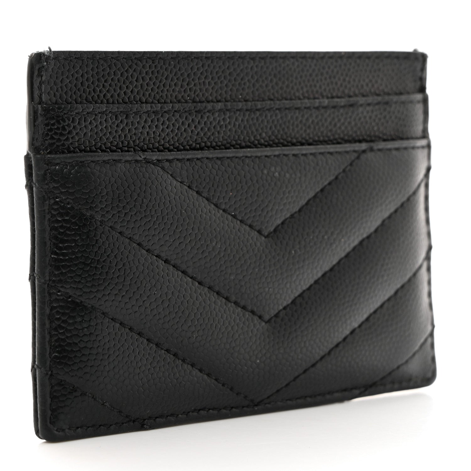 Saint Laurent Grain De Poudre Matelasse Chevron Monogram Credit Card Case Black 3 of 7