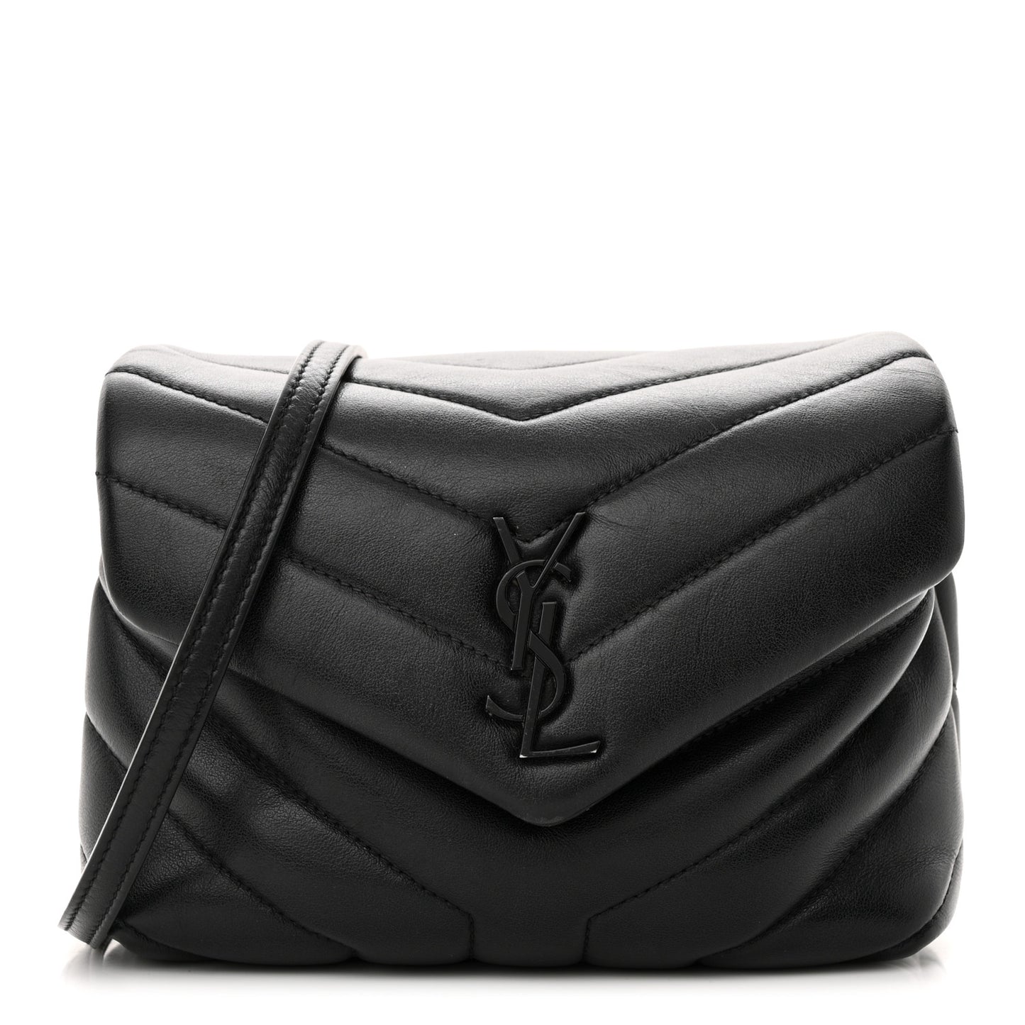 Calfskin Y Quilted Monogram Monochrome Toy Loulou Crossbody Bag Black