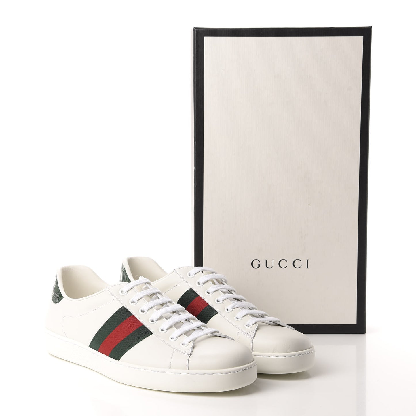 Calfskin Crocodile Web Mens Ace Sneakers 9 White Green