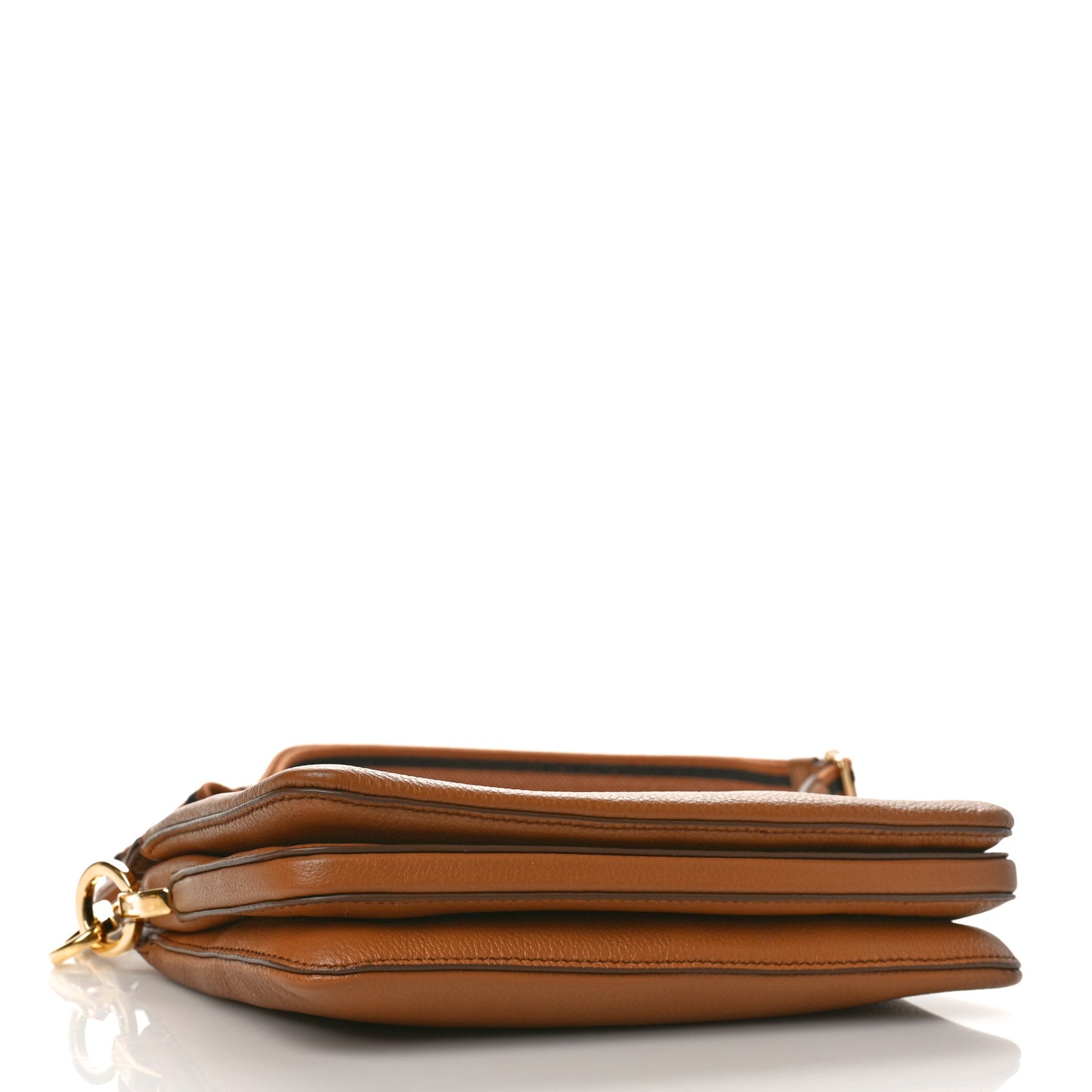 Vitello Daino Soft Mini Zippered Shoulder Bag Caramel