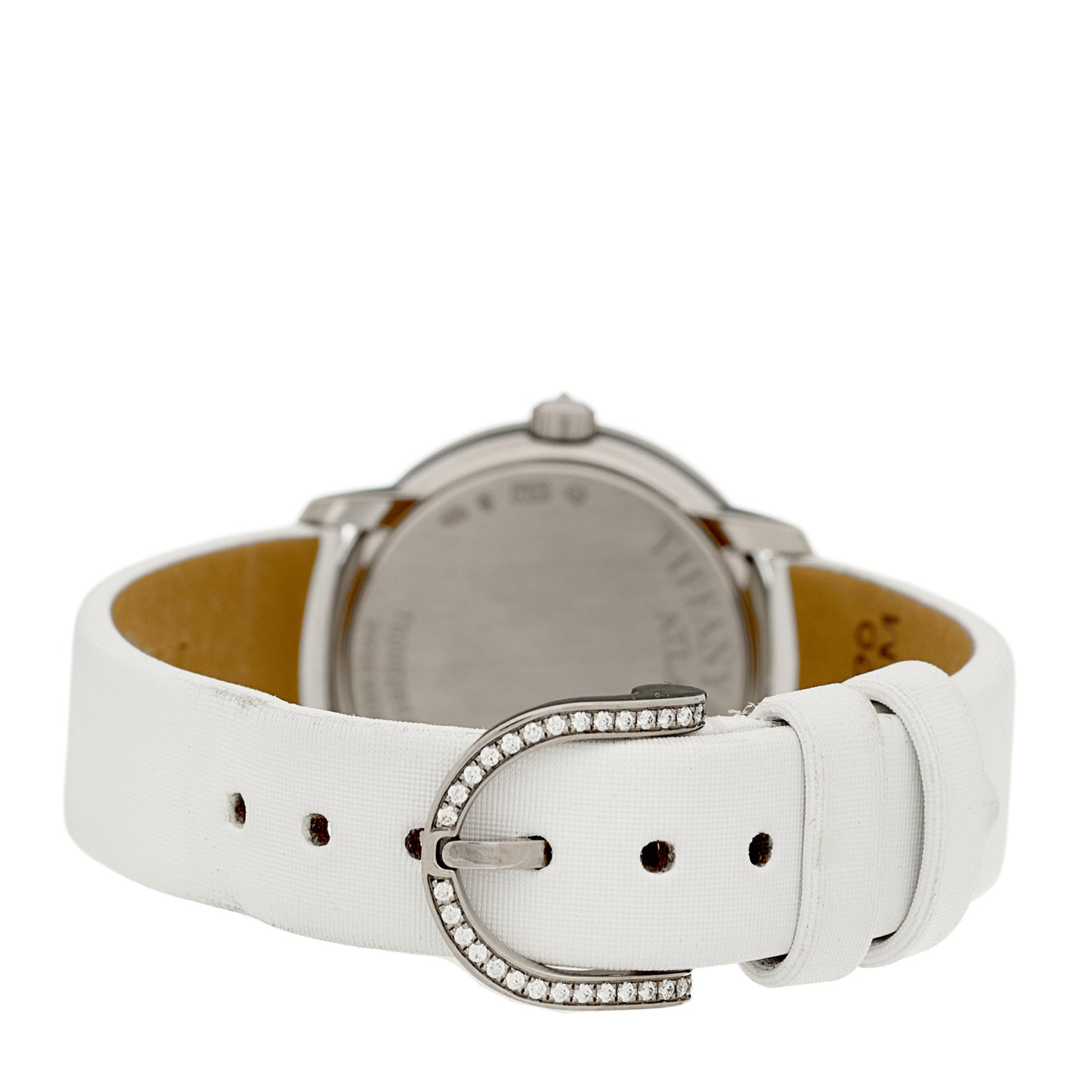 18K White Gold Satin Diamond Mother of Pearl 26mm Atlas Round Cocktail Quartz Watch