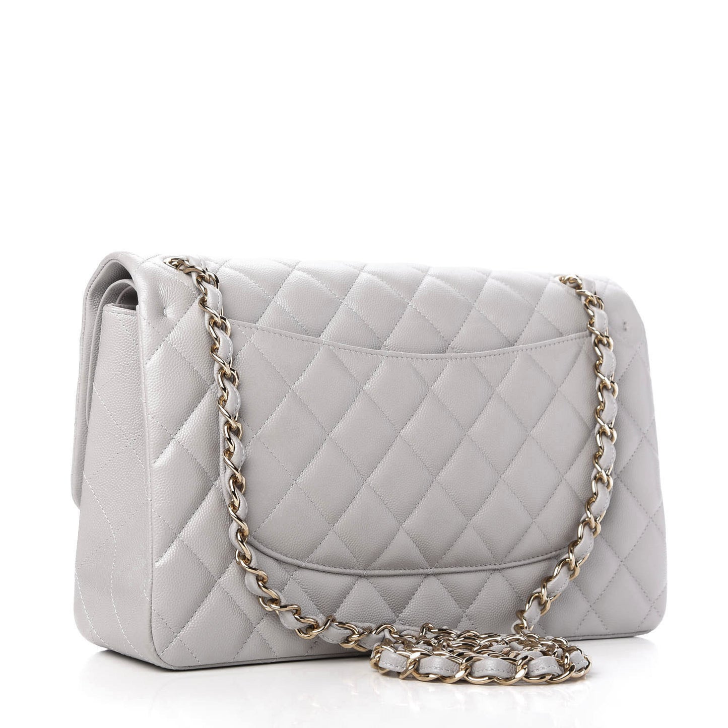 Caviar Quilted Jumbo Double Flap Grey